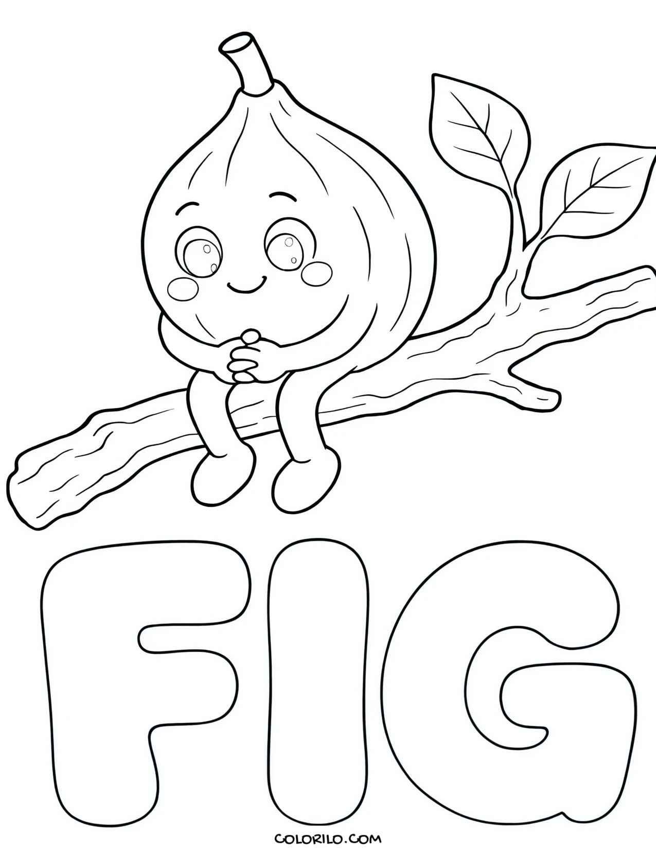 a fig hanging from a branch coloring page