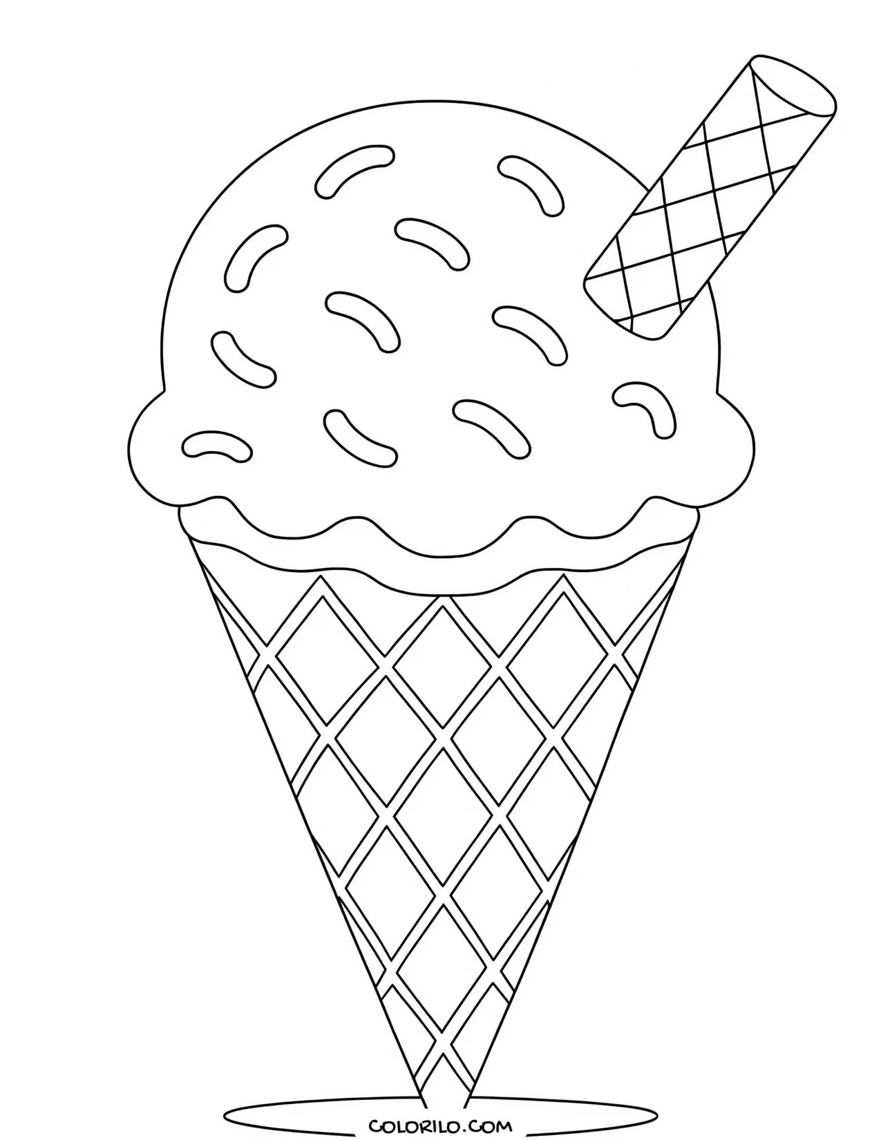 an ice cream cone with a chocolate flake pushed into it coloring page