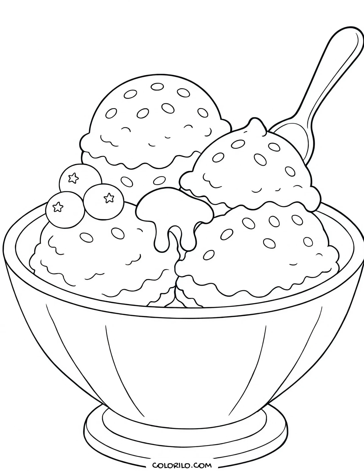 three scoops of ice cream in a bowl coloring page