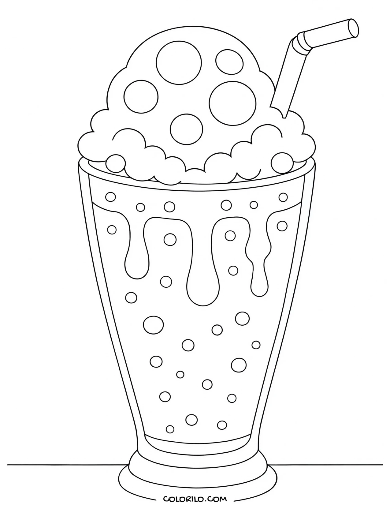 a scoop of ice cream floating in a glass of soda coloring page