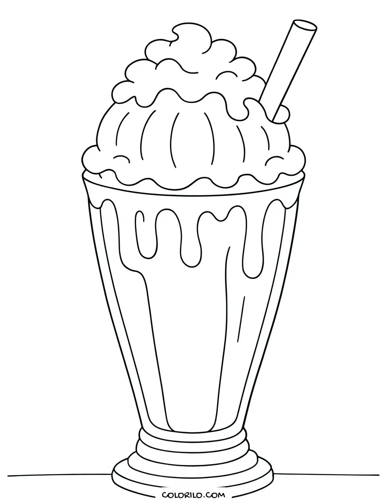 a thick milkshake topped with whipped cream coloring page