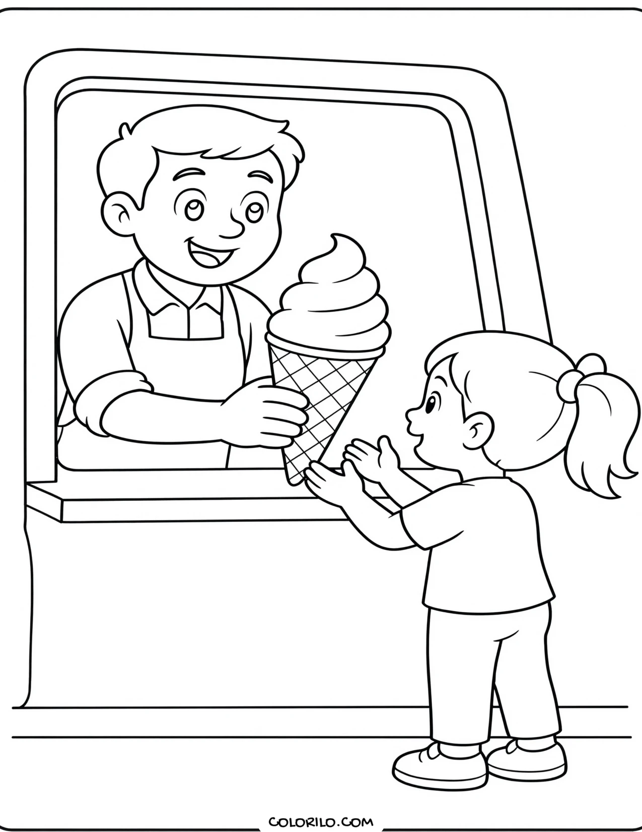 an ice cream truck with its serving window open coloring page