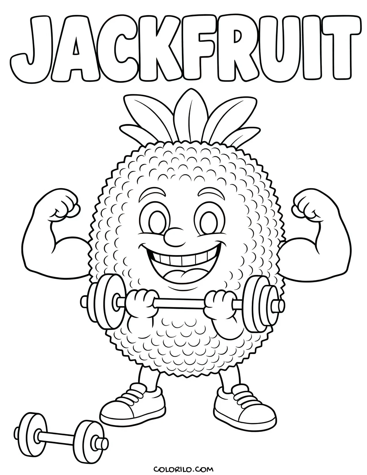 a jackfruit lifting a barbell coloring page