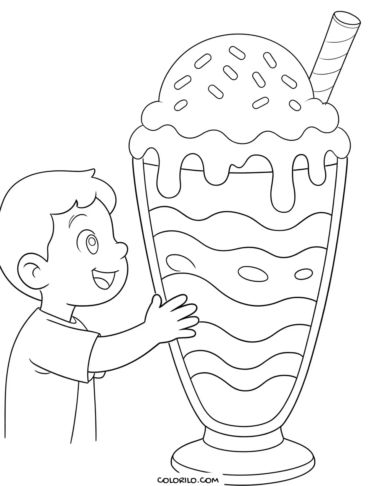 a child drinking a milkshake through a straw coloring page