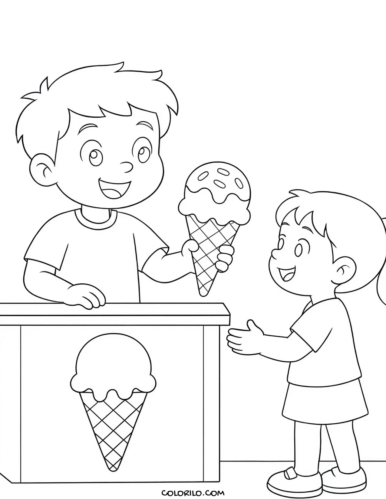 children running their own ice cream stand coloring page