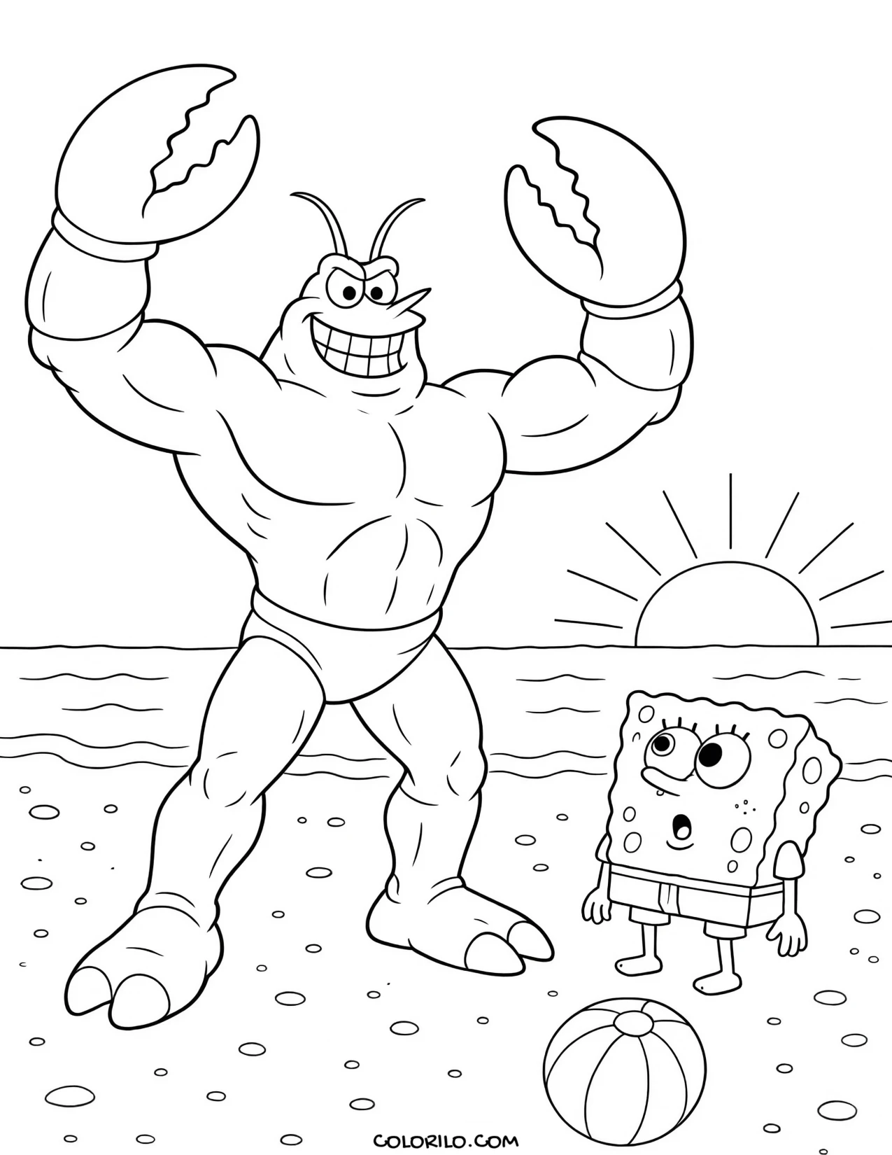 larry the lobster flexing his muscles coloring page