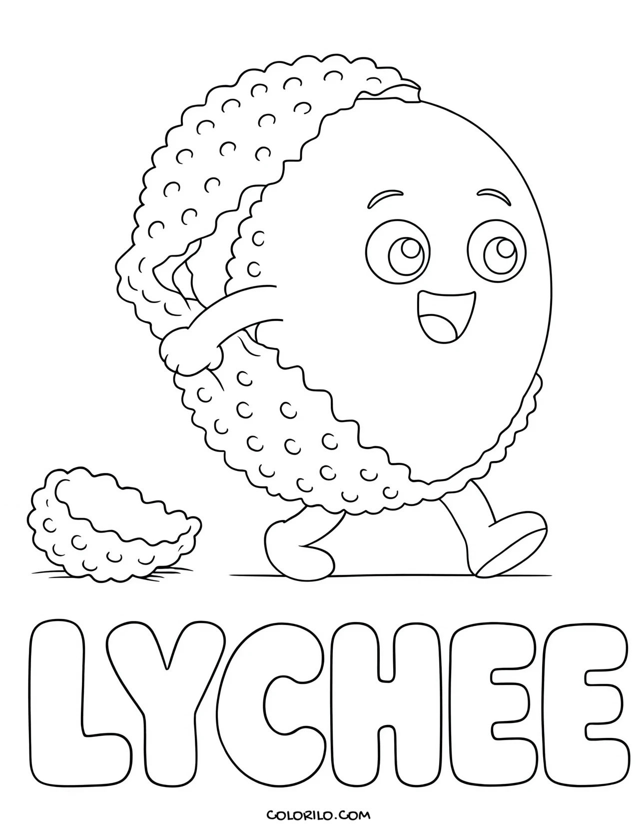 a lychee peeling back its rough skin coloring page