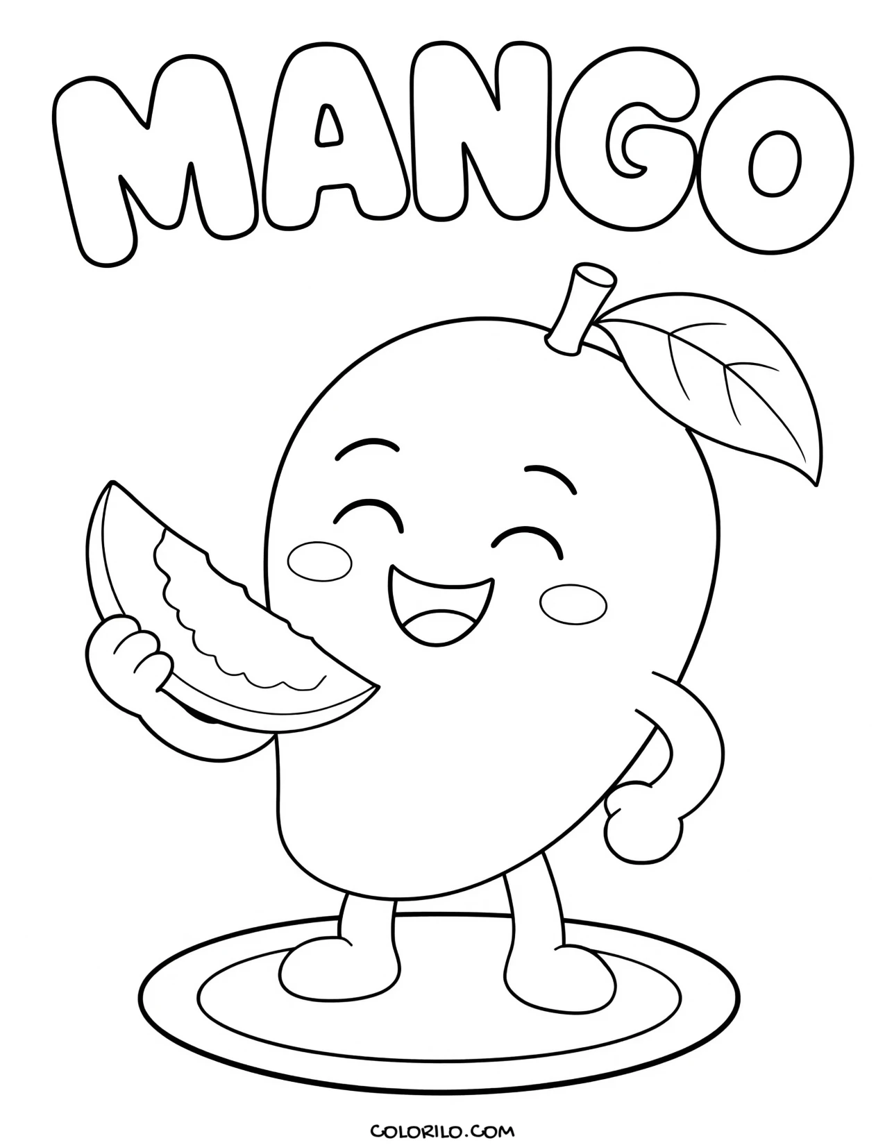 a mango cut open to show the stone coloring page