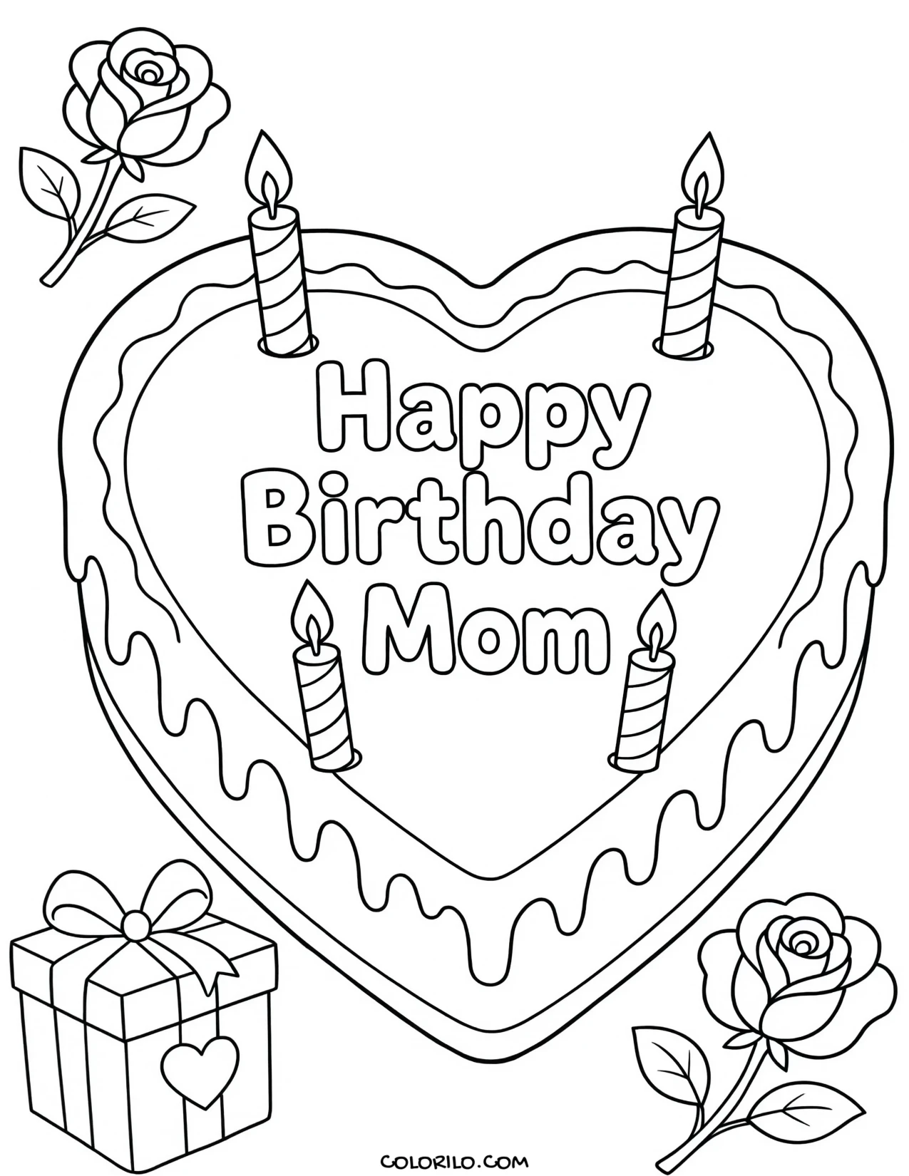 a heart shaped cake made for mom coloring page