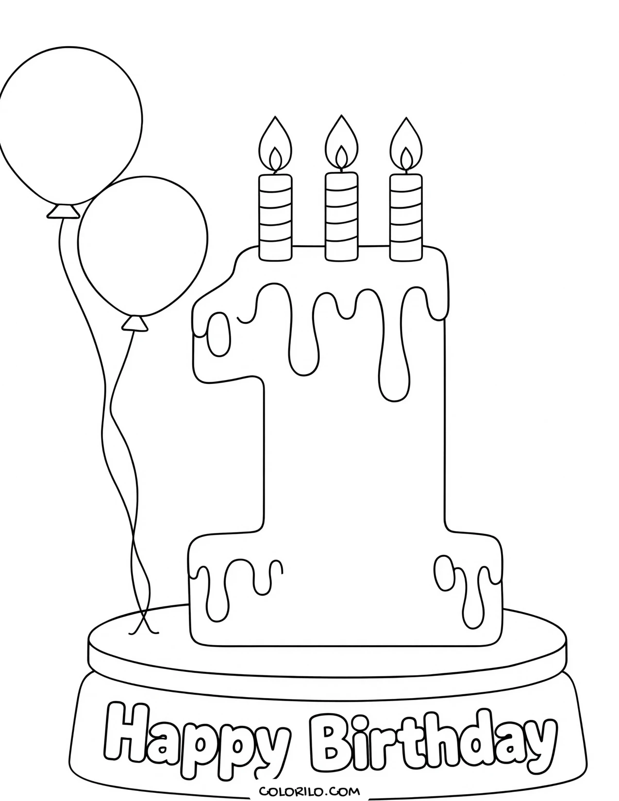 a birthday cake shaped like the number one coloring page