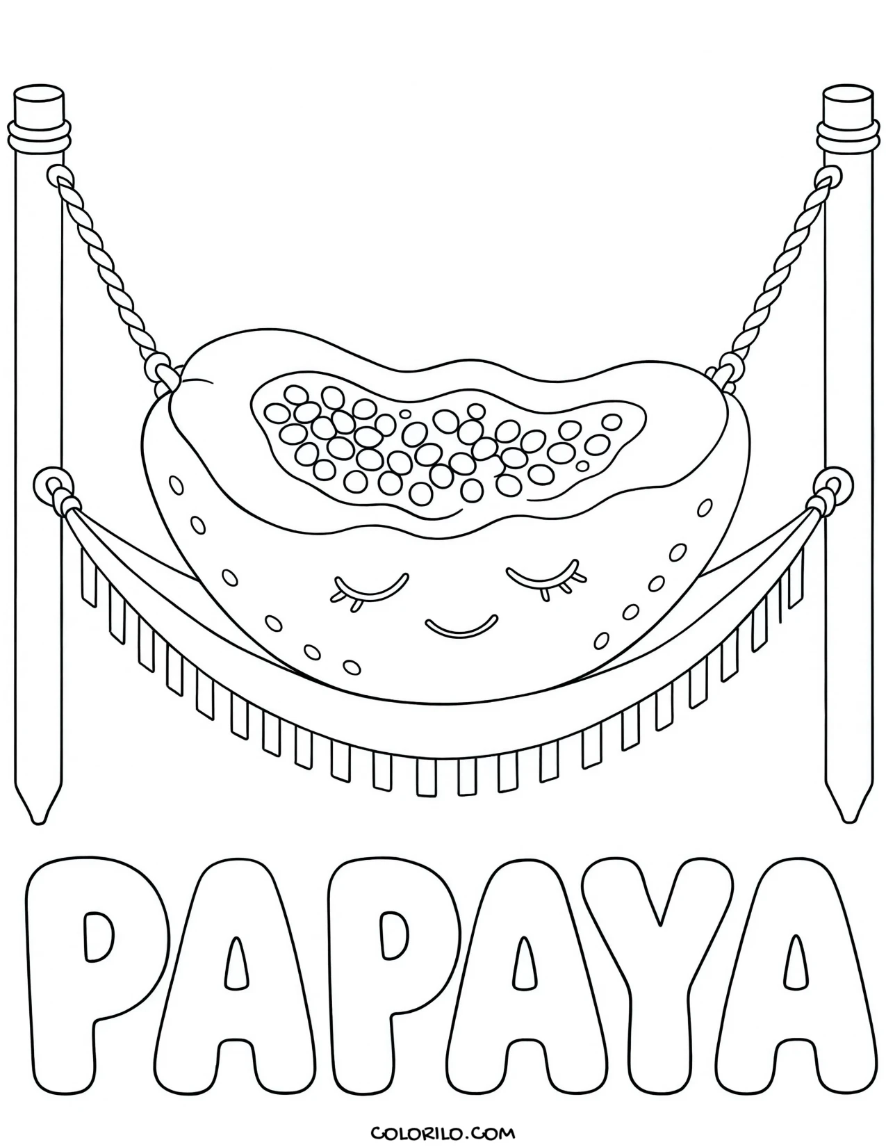 a papaya resting in a hammock coloring page