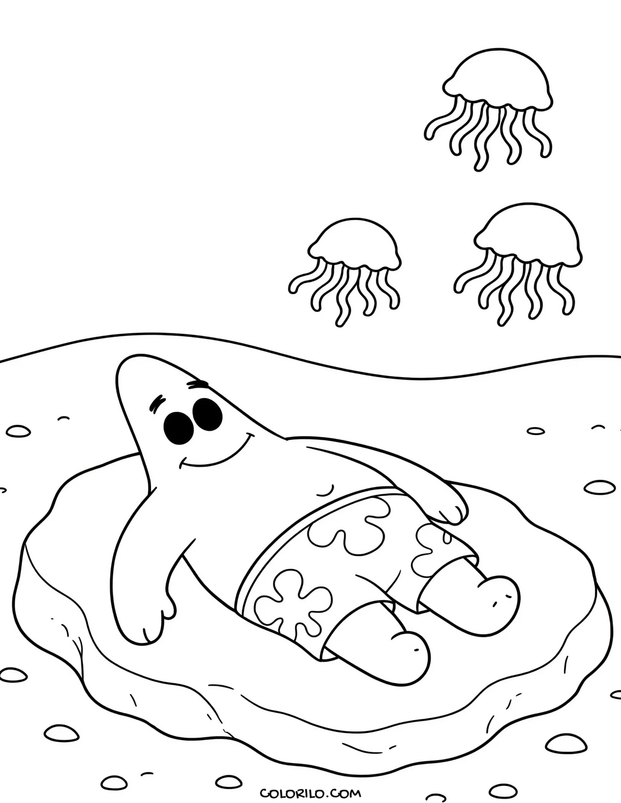 patrick star asleep on top of his rock coloring page