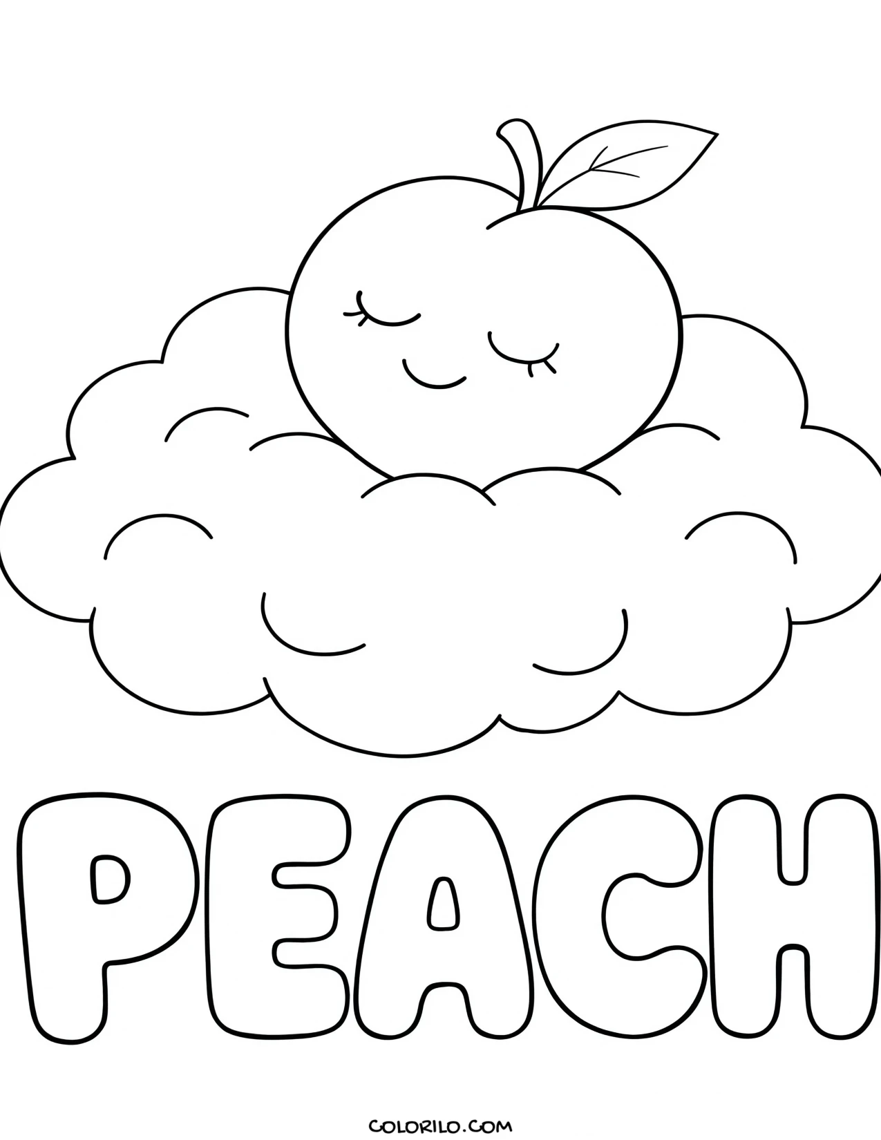 a peach curled up asleep coloring page