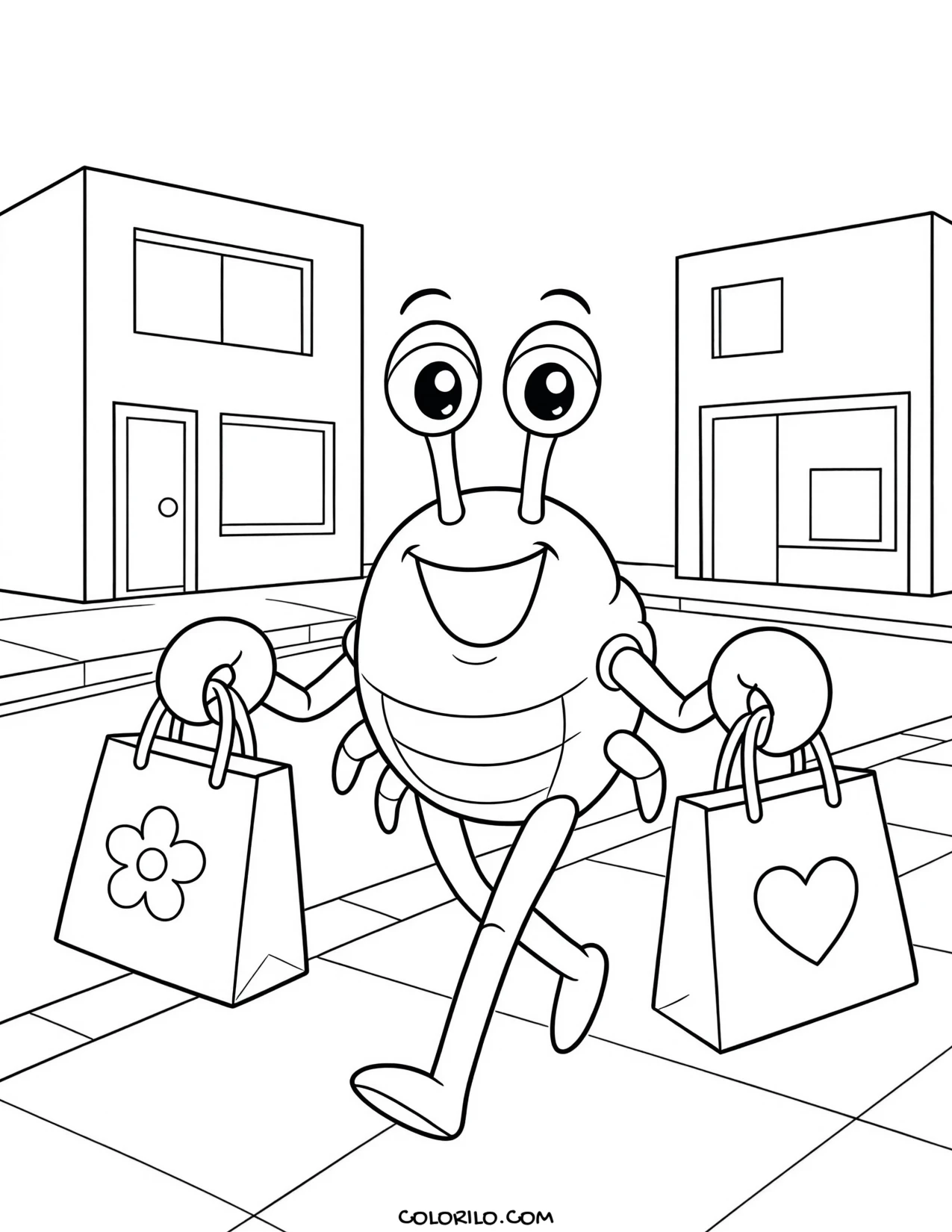 pearl the whale carrying shopping bags coloring page