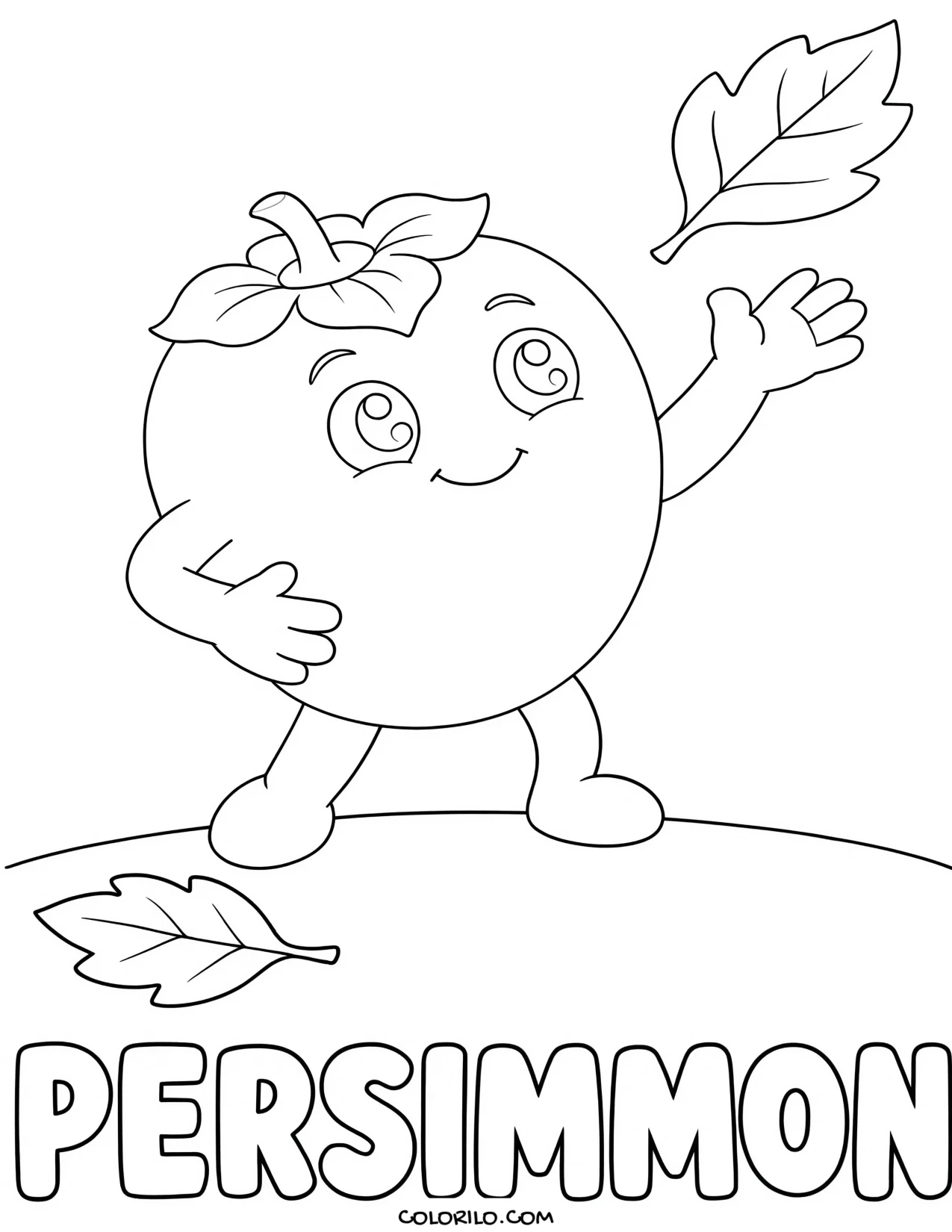 a persimmon with its leafy cap coloring page
