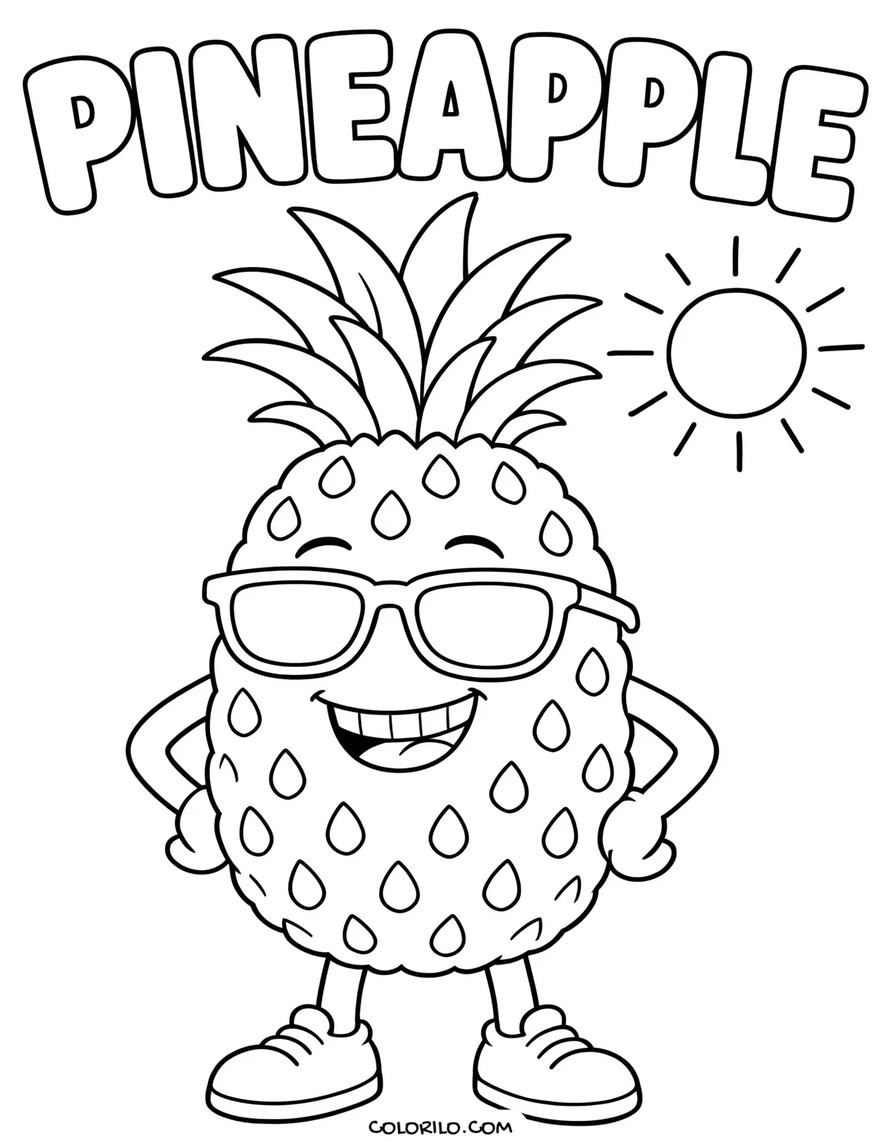 a pineapple wearing sunglasses coloring page