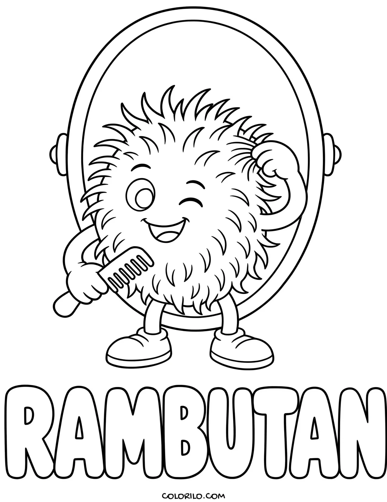 a rambutan combing its soft spines coloring page