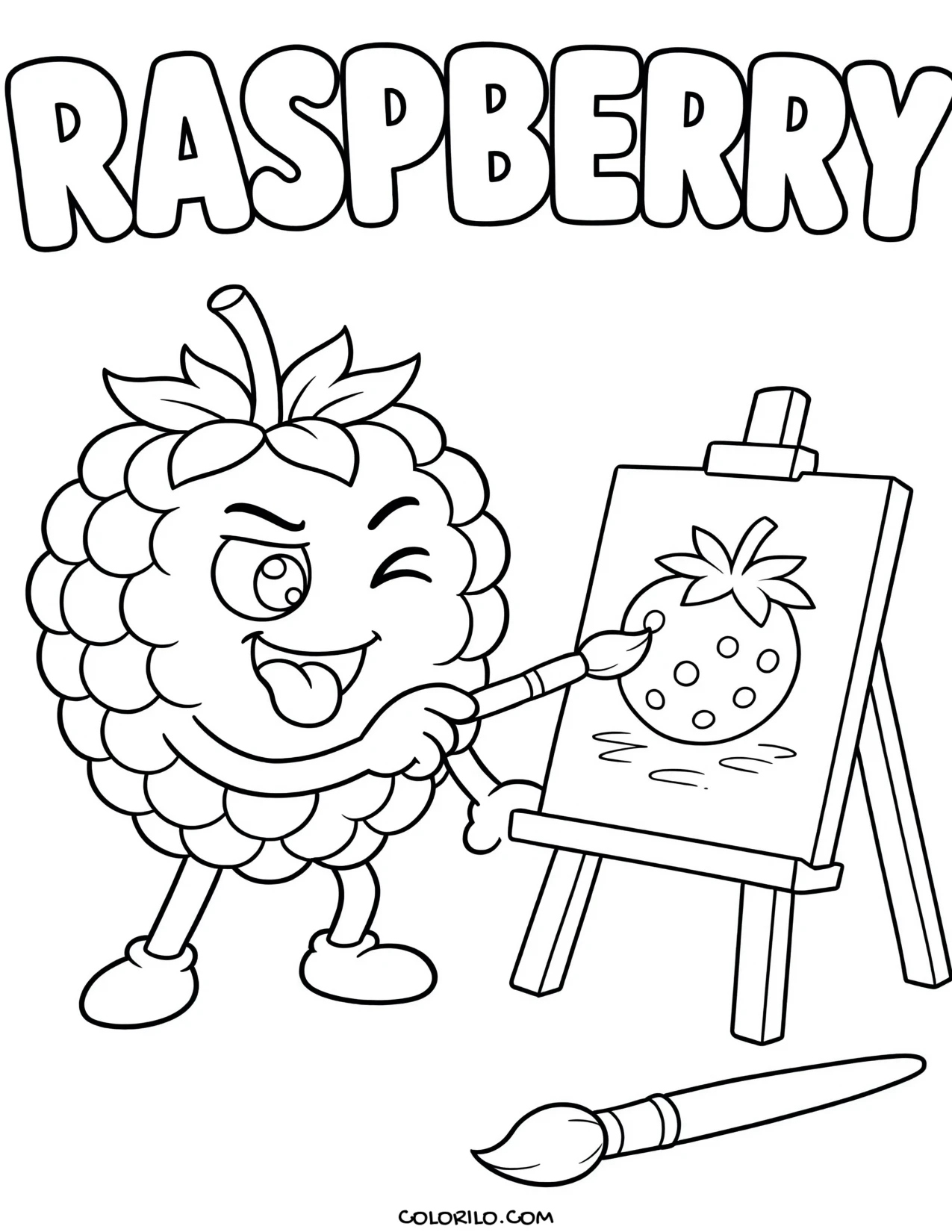 a raspberry painting at an easel coloring page