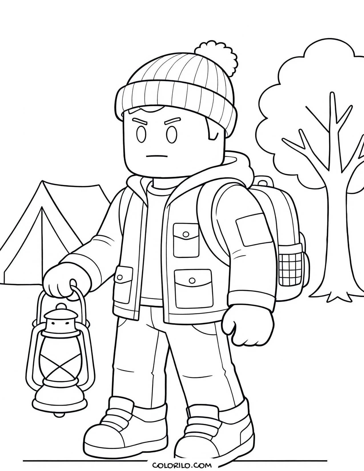 a roblox character surviving in 99 nights in the forest coloring page