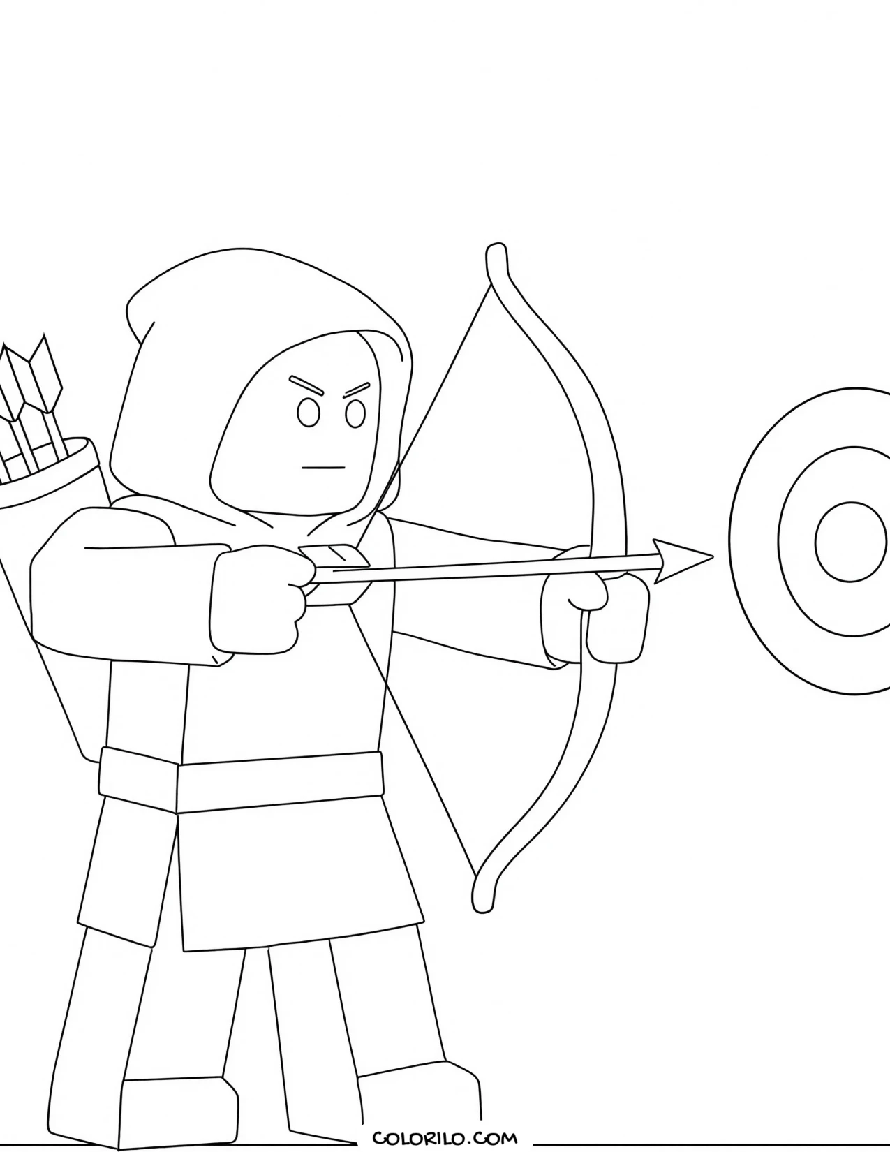 a roblox archer drawing a bow coloring page