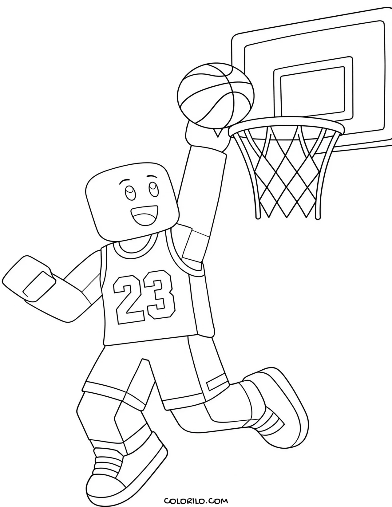 a roblox player dunking a basketball coloring page