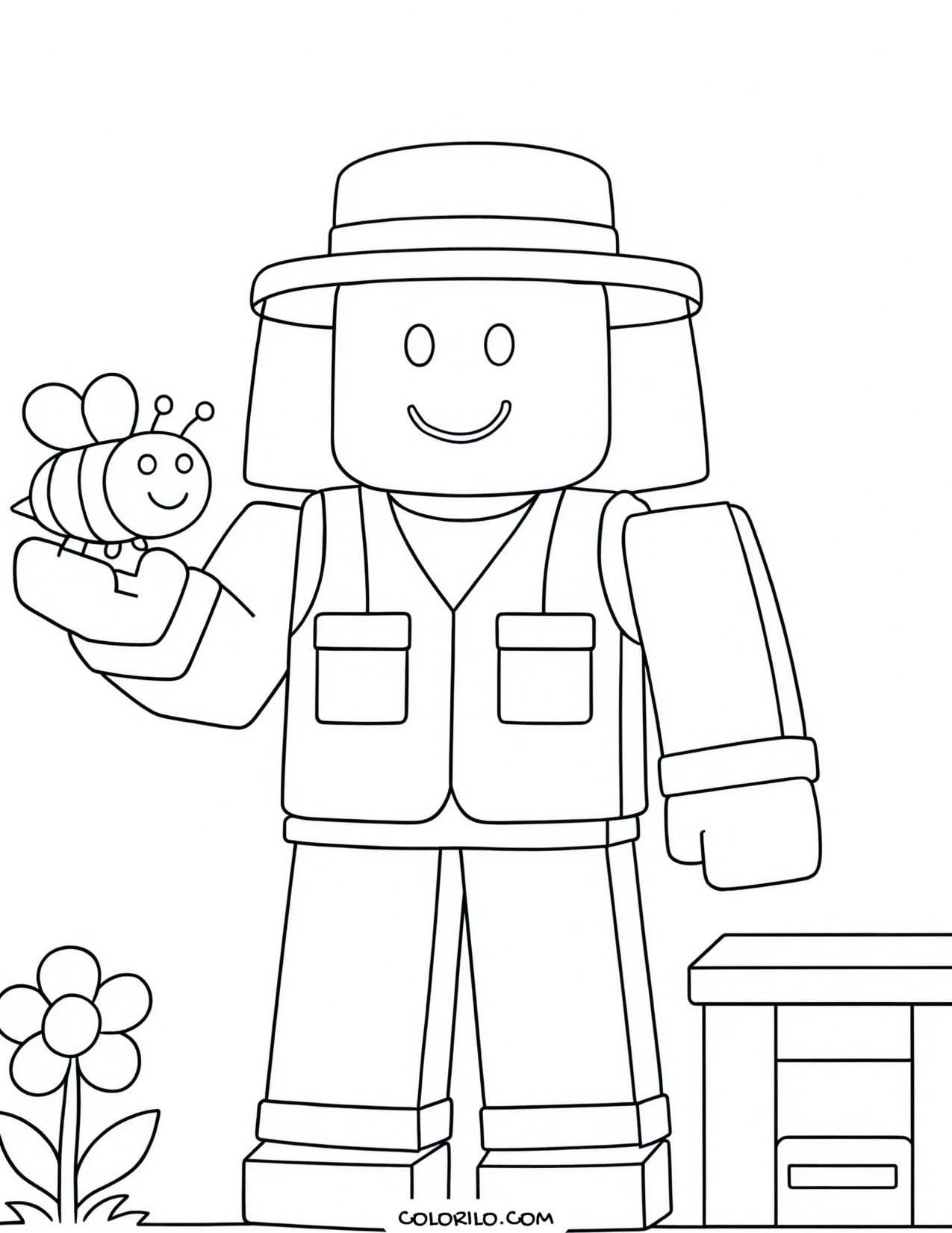 a roblox character surrounded by a swarm of bees coloring page