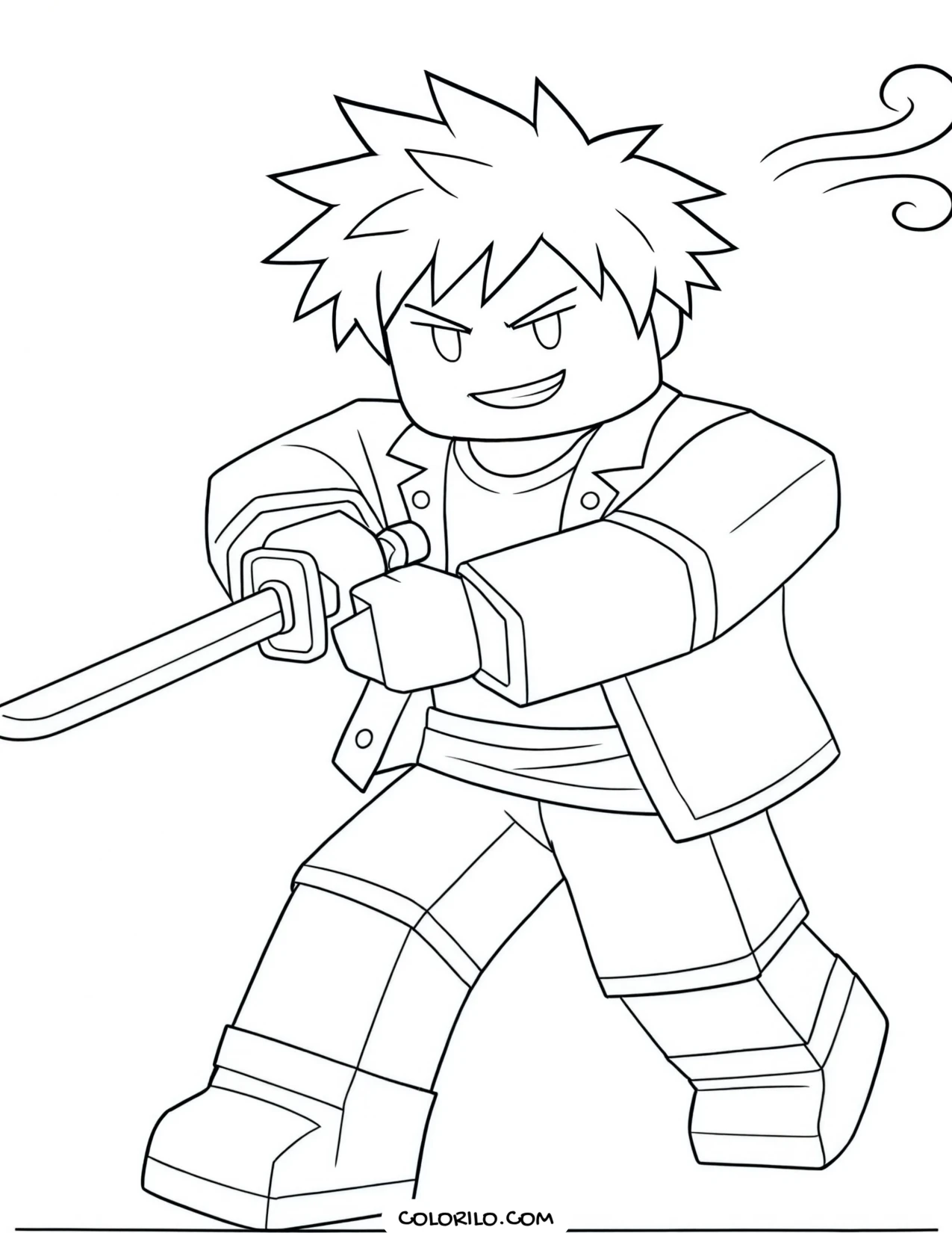 a roblox character holding a blox fruit coloring page