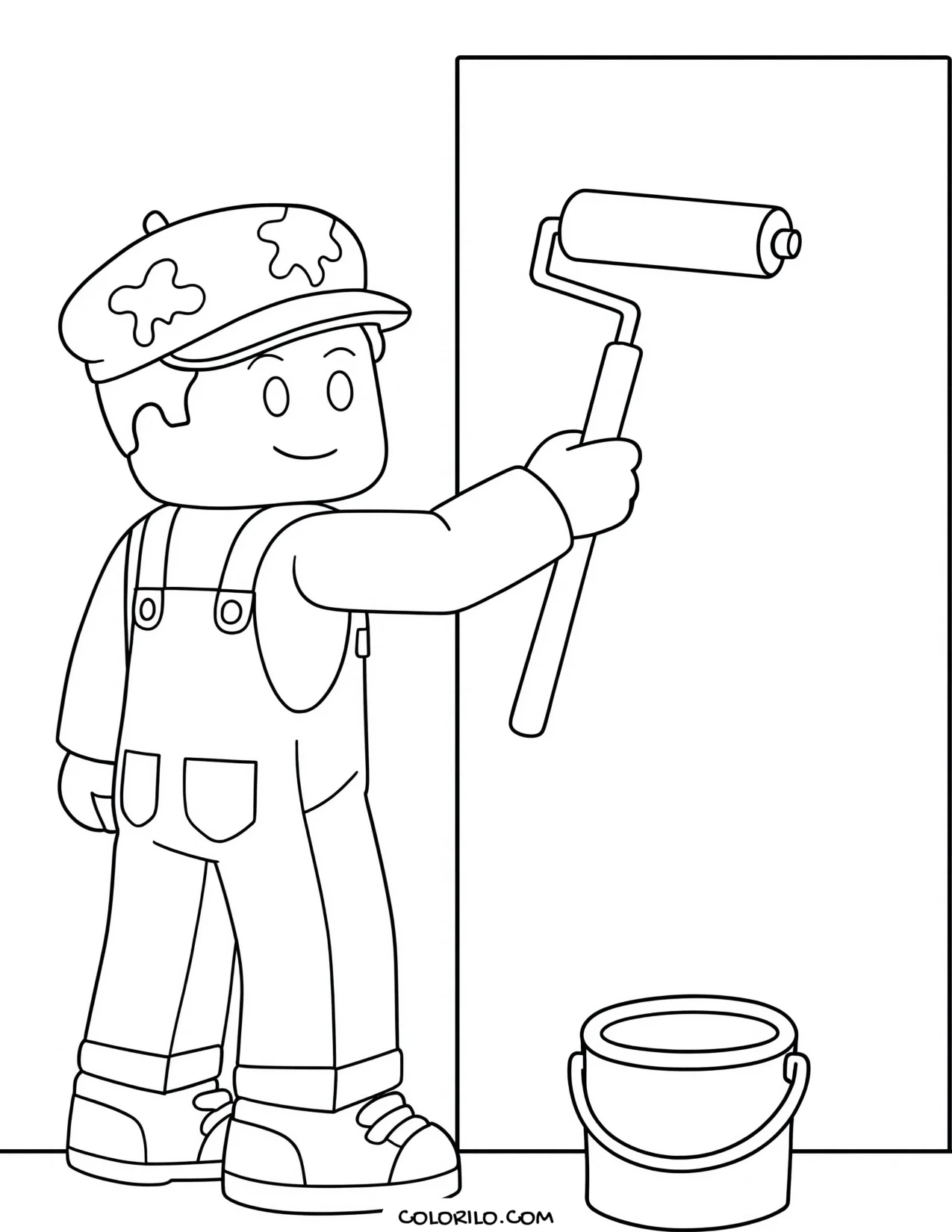 a roblox character painting a wall in bloxburg coloring page