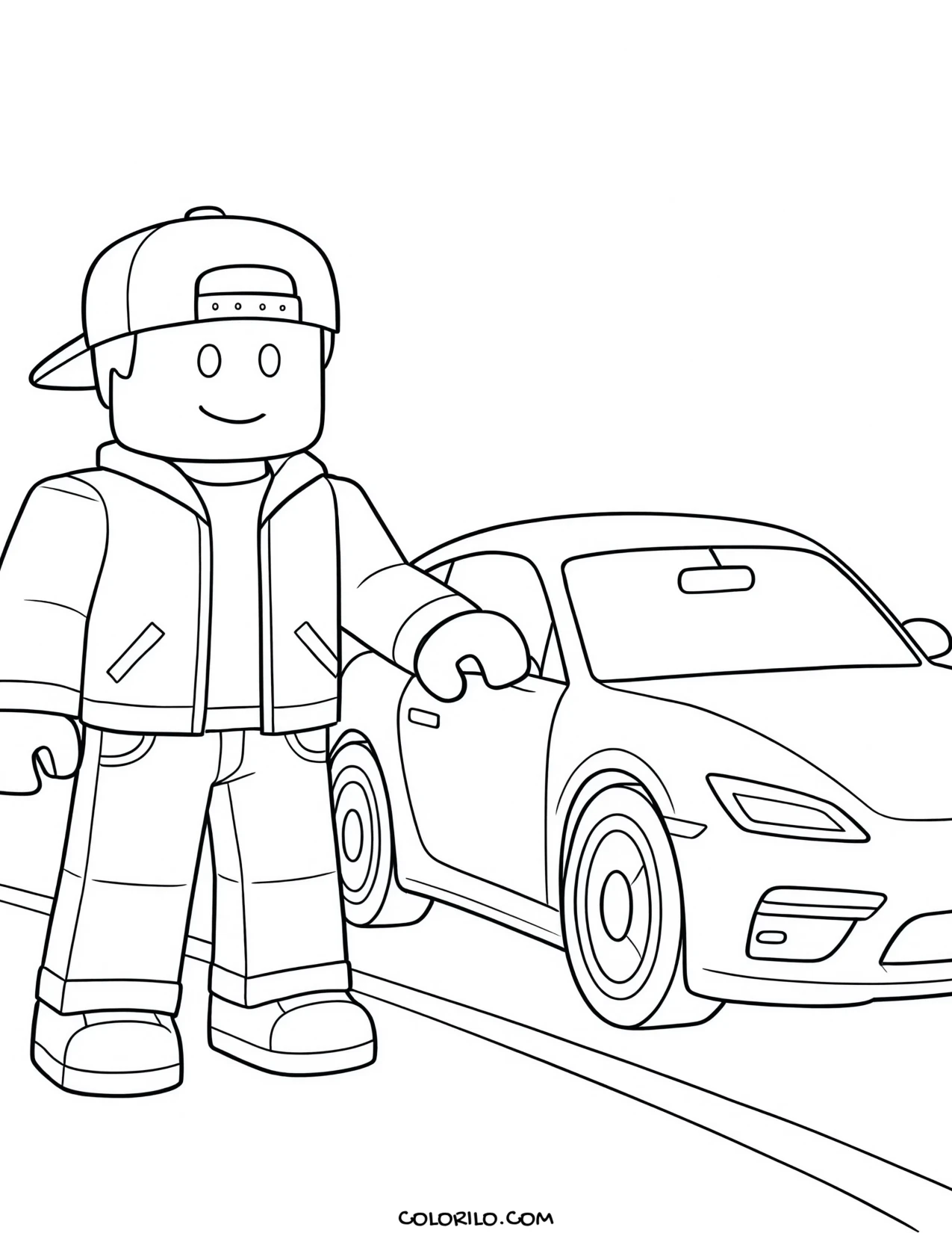 a roblox character driving a car in brookhaven coloring page