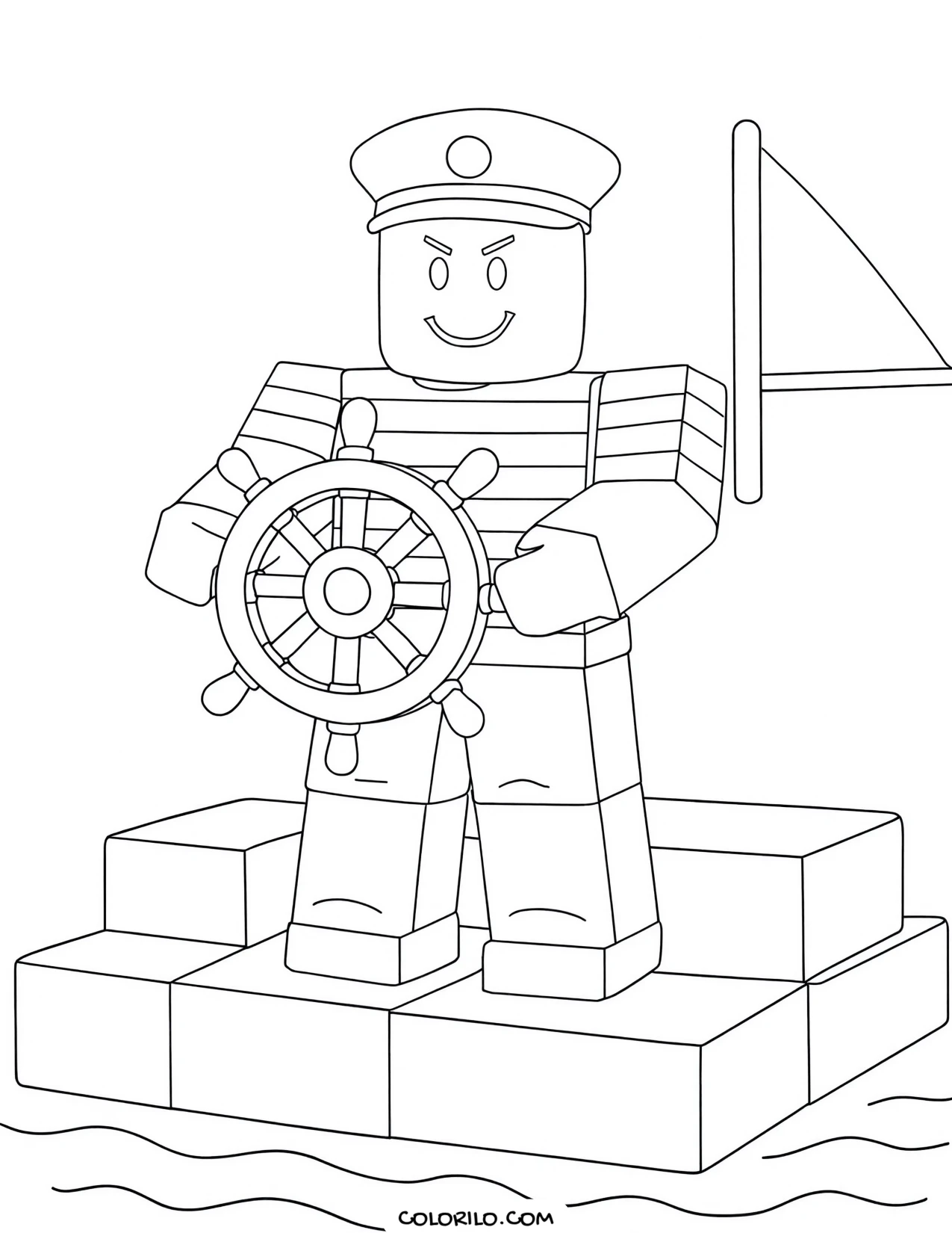 a roblox character sailing a boat they built coloring page