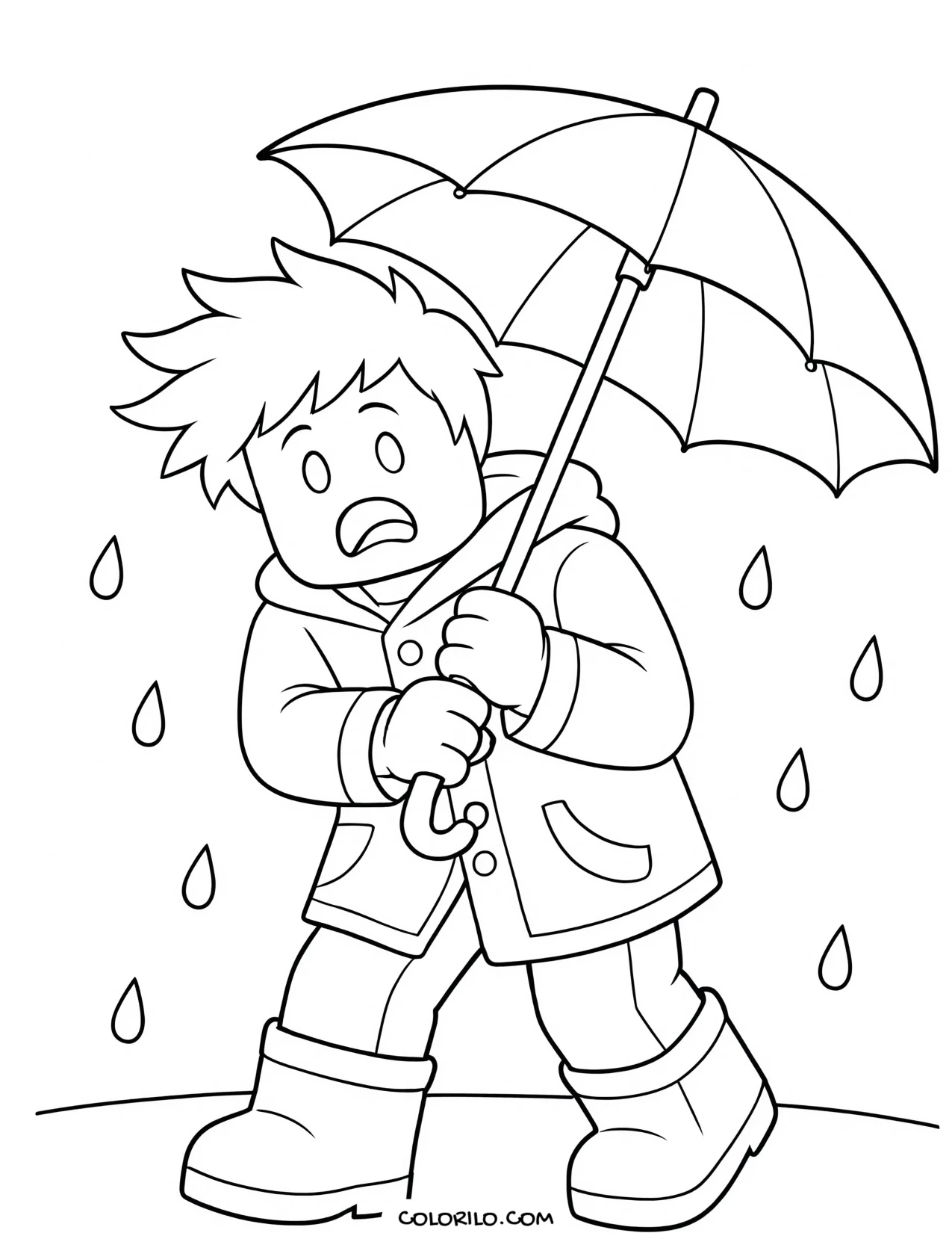 a roblox character sheltering under an umbrella in a storm coloring page