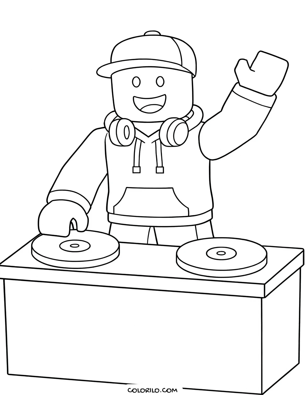 a roblox dj at a booth wearing headphones coloring page