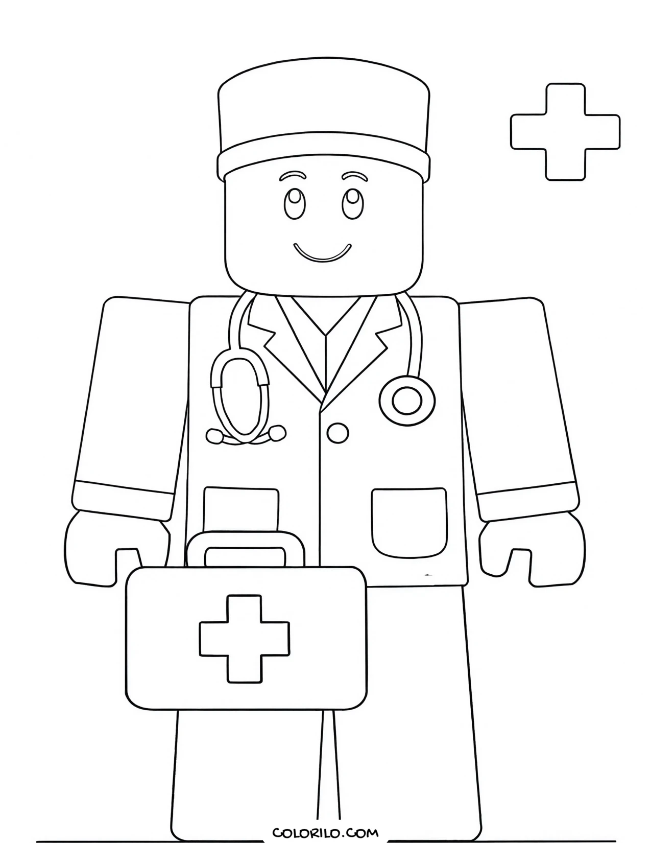 a roblox doctor holding a medkit coloring page