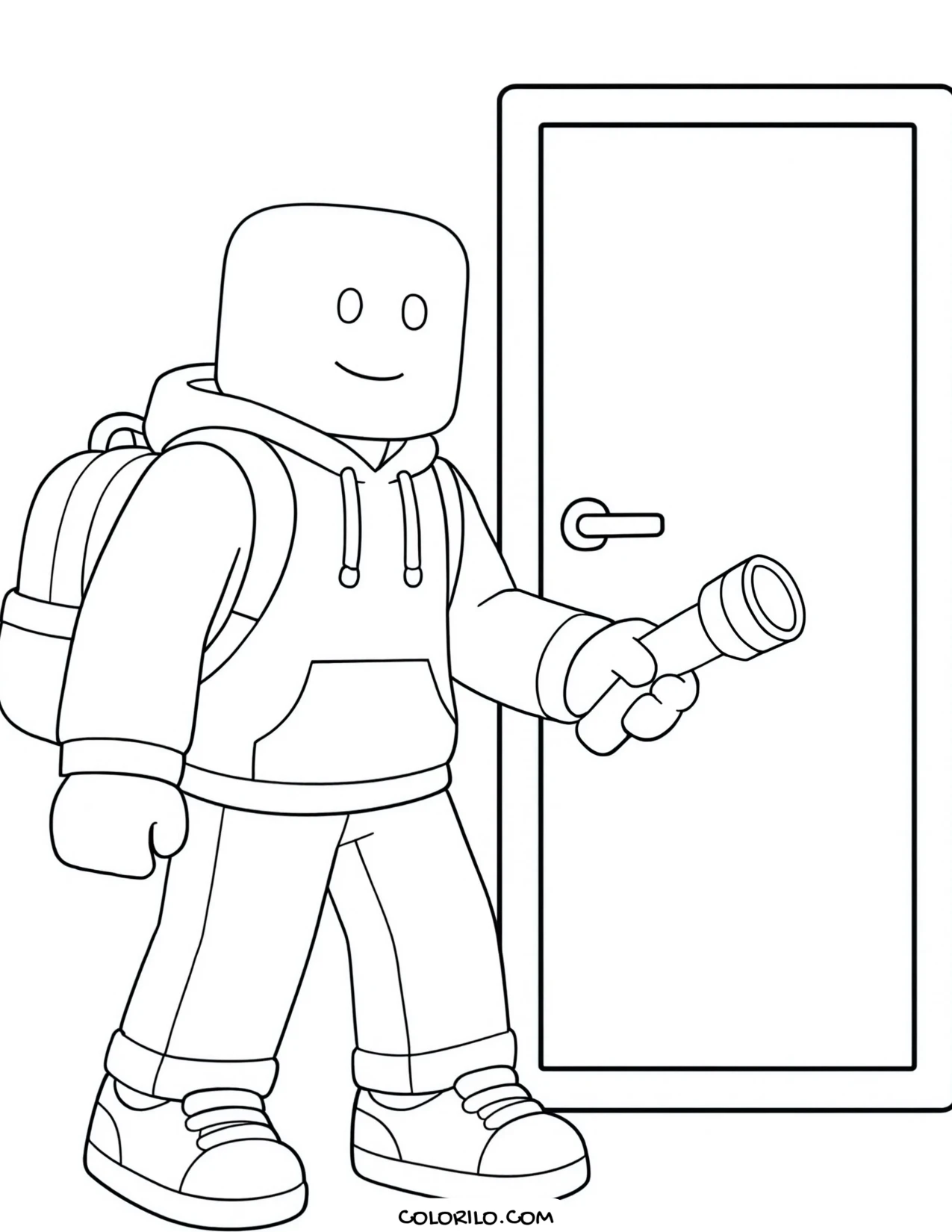 a roblox character holding a flashlight in doors coloring page