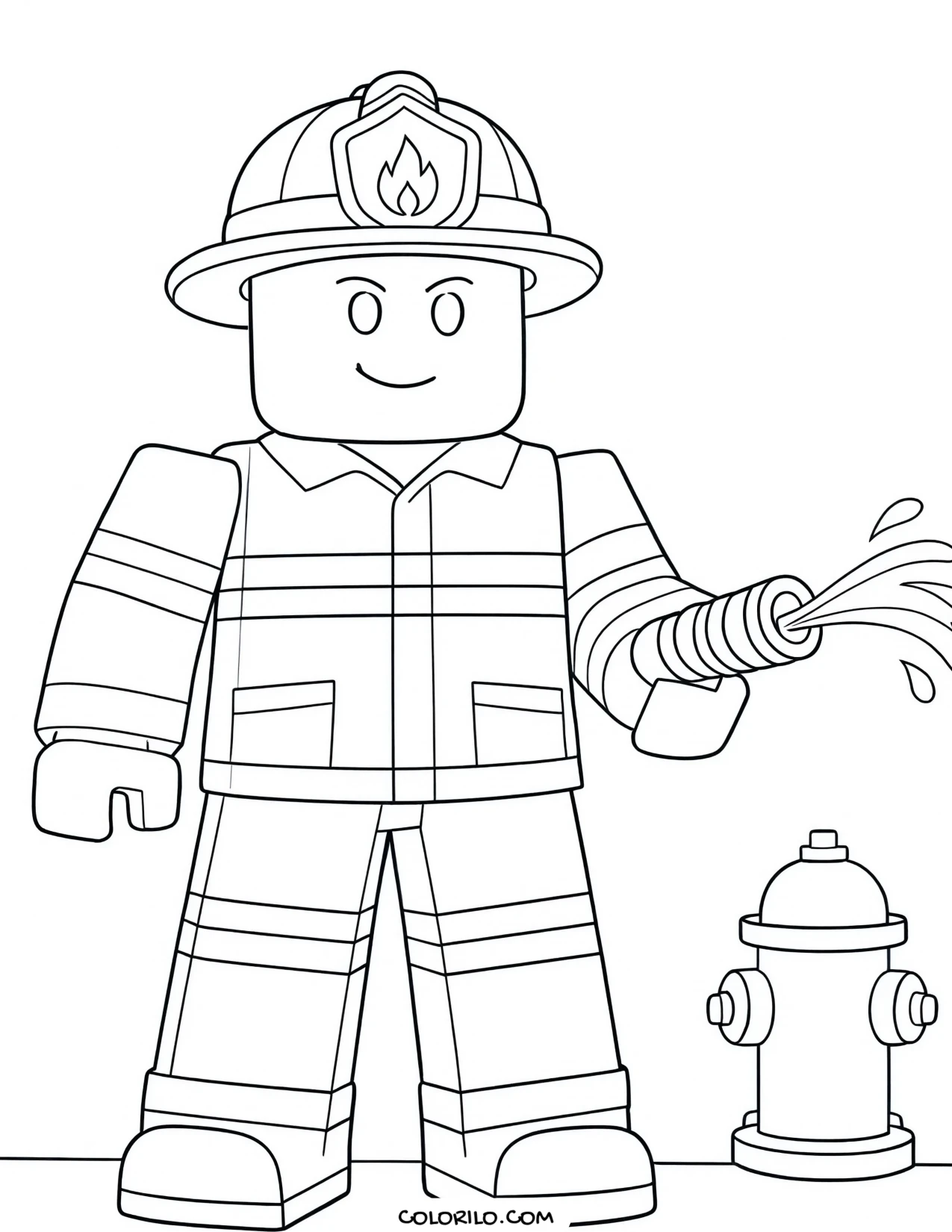 a roblox firefighter holding a hose coloring page