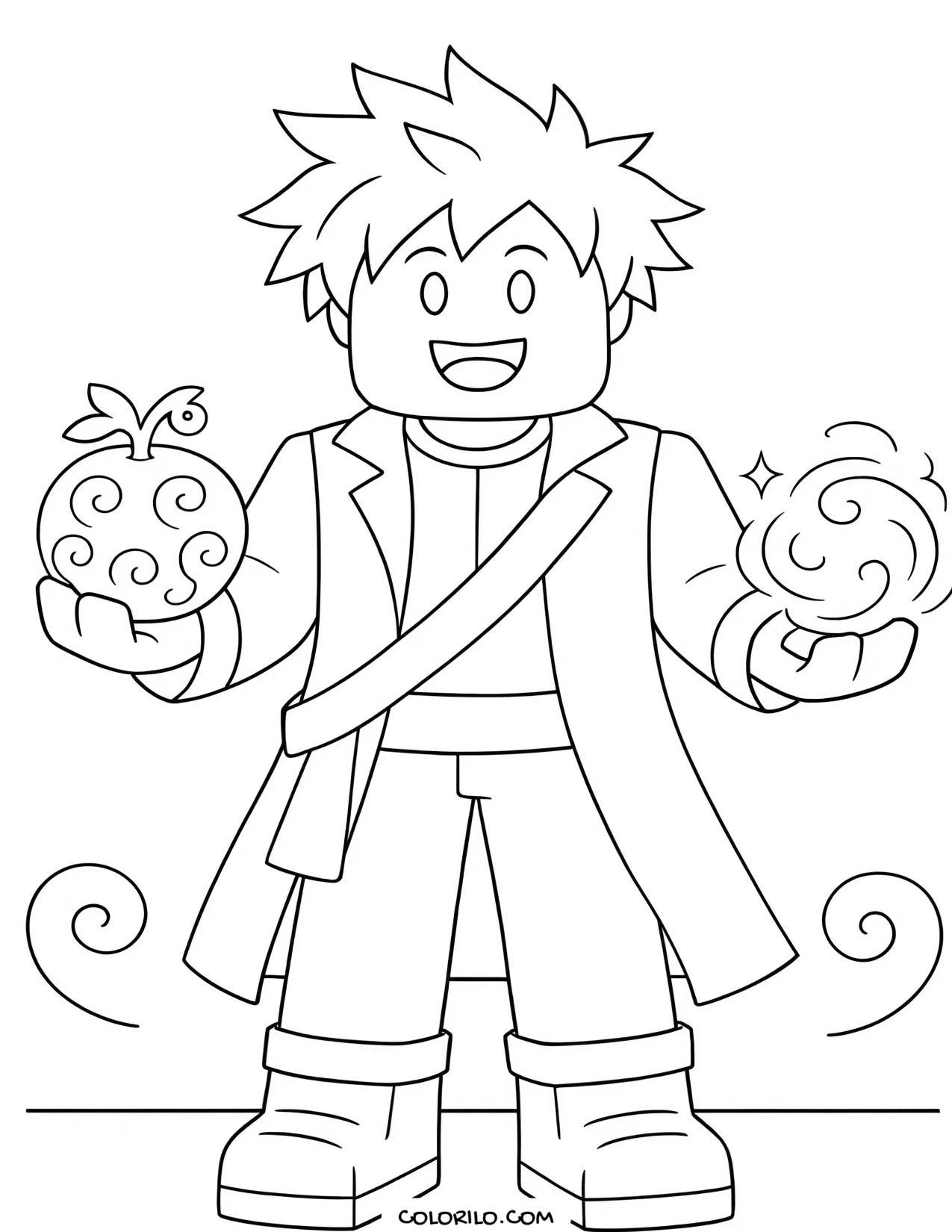 a roblox character using a blox fruit power coloring page