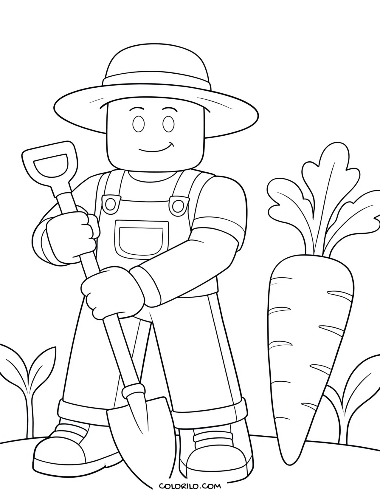 a roblox character growing plants in a garden coloring page