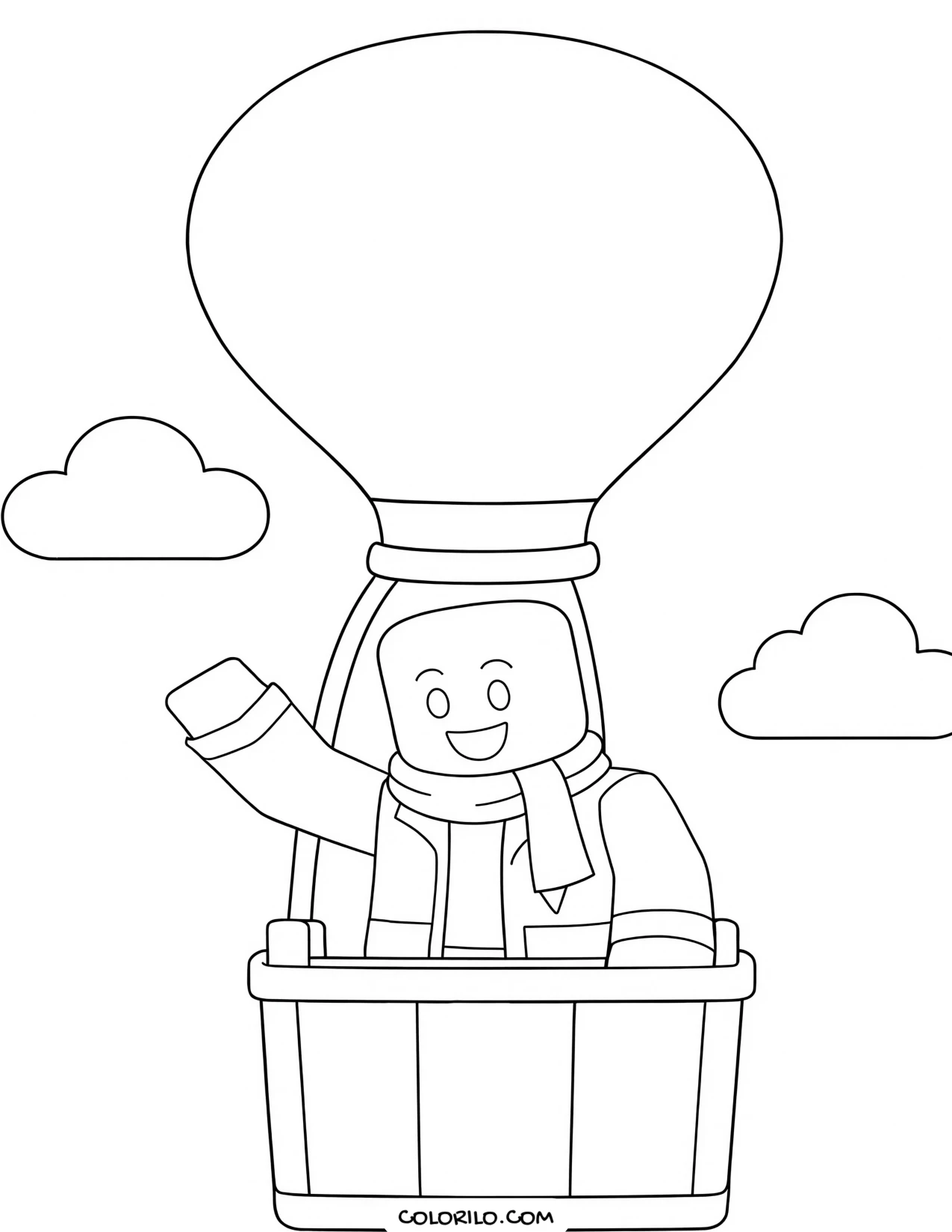 a roblox character riding in a hot air balloon coloring page