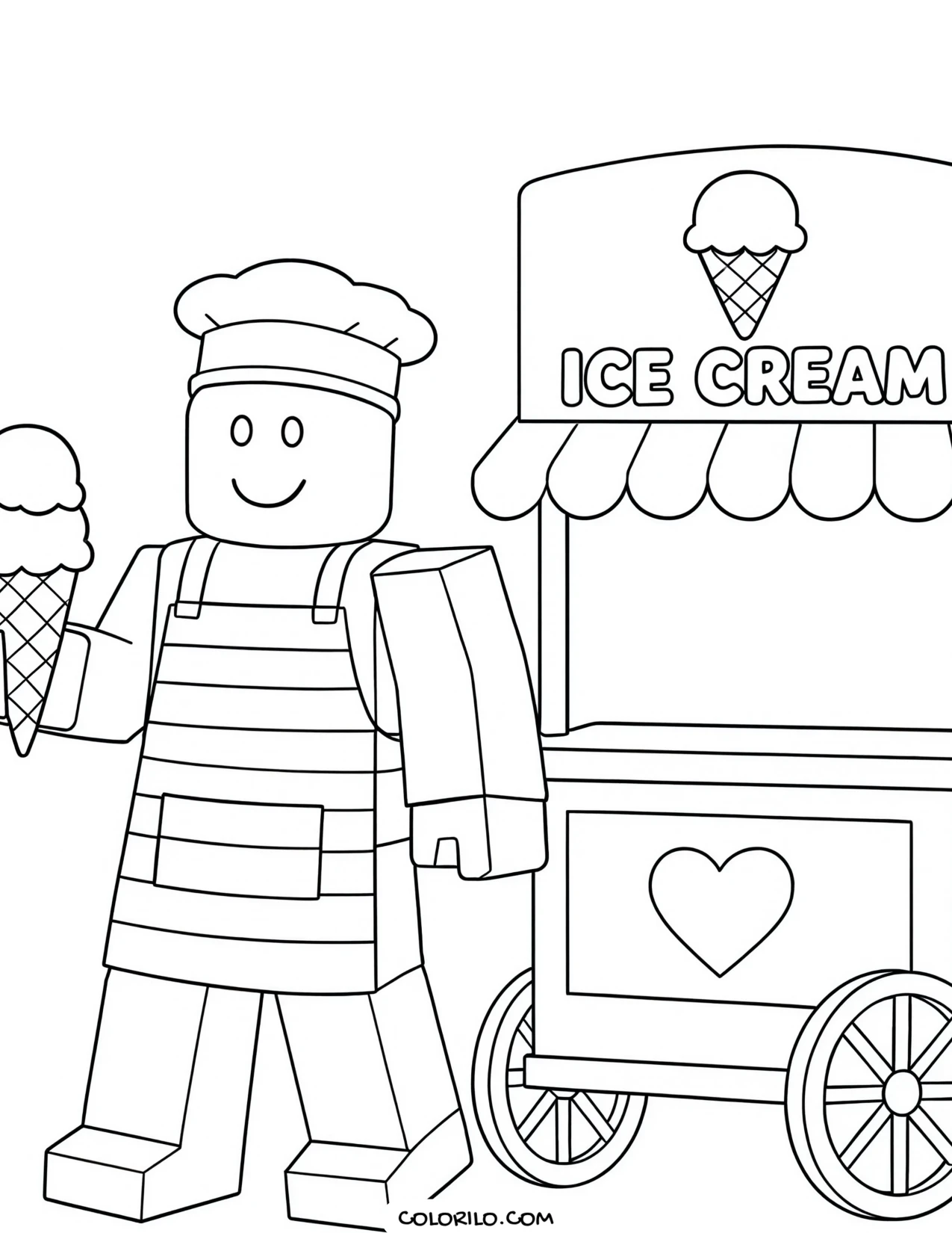 a roblox character holding an ice cream cone coloring page