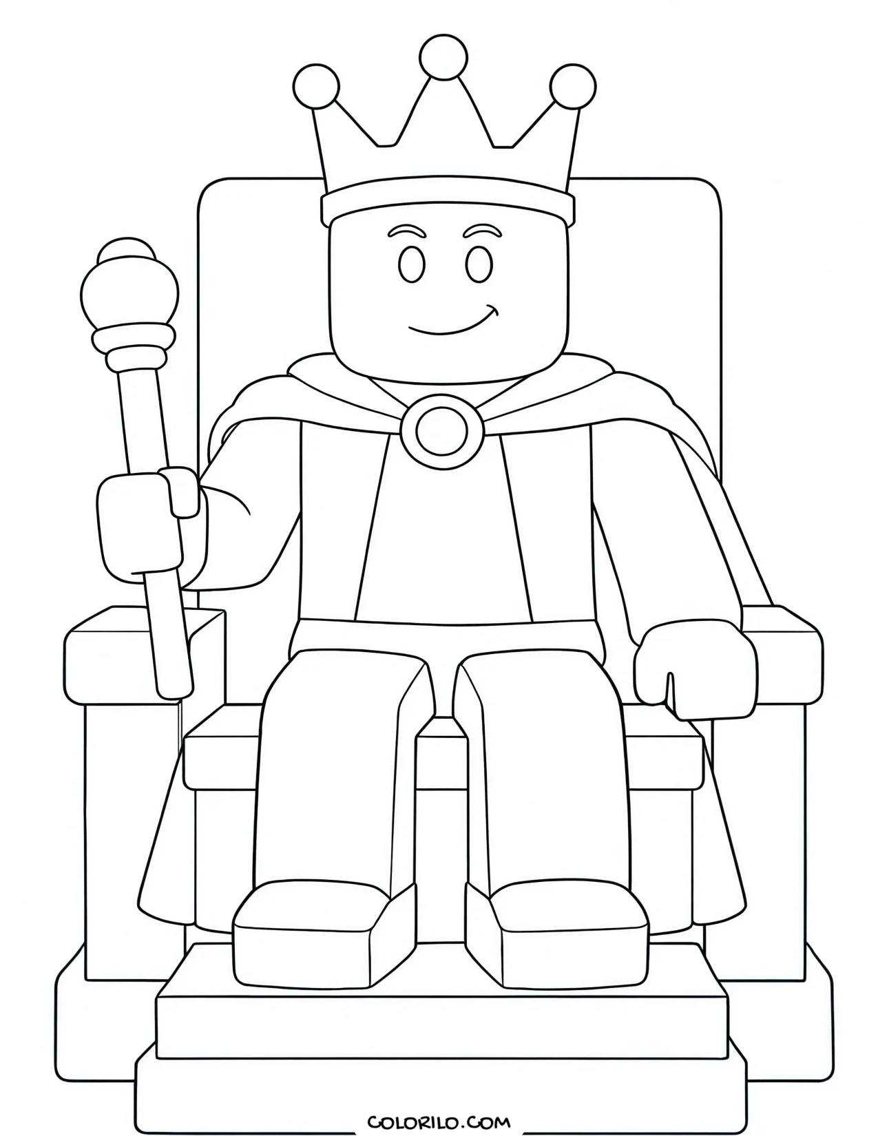 a roblox king seated on a throne coloring page