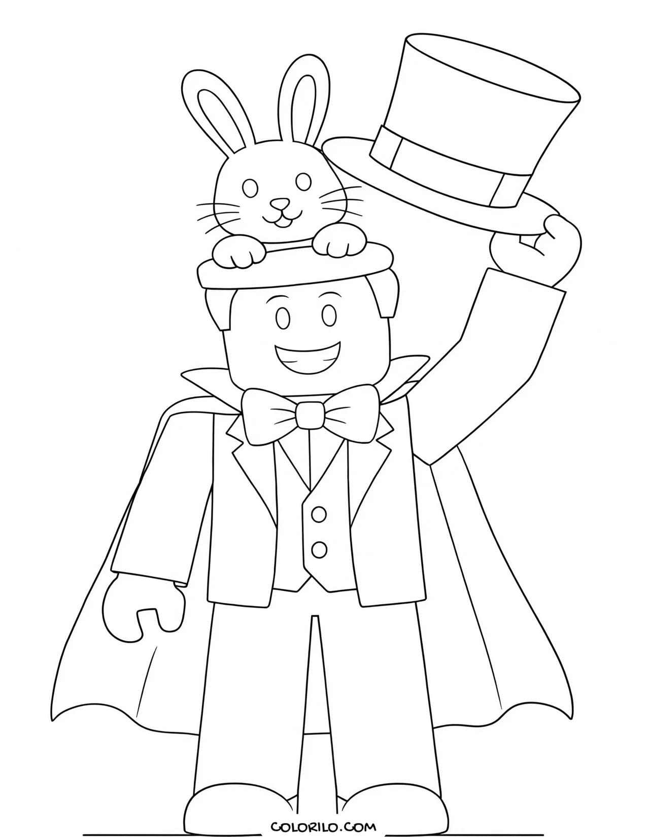 a roblox magician pulling a rabbit from a hat coloring page