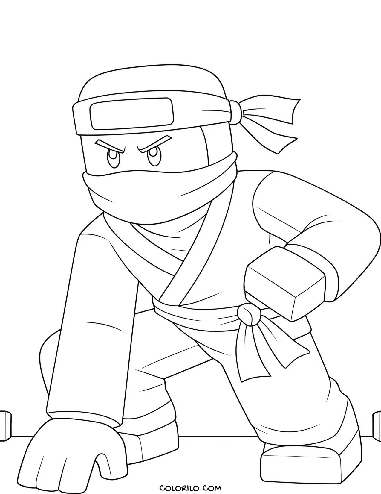 a roblox ninja crouching in stealth coloring page