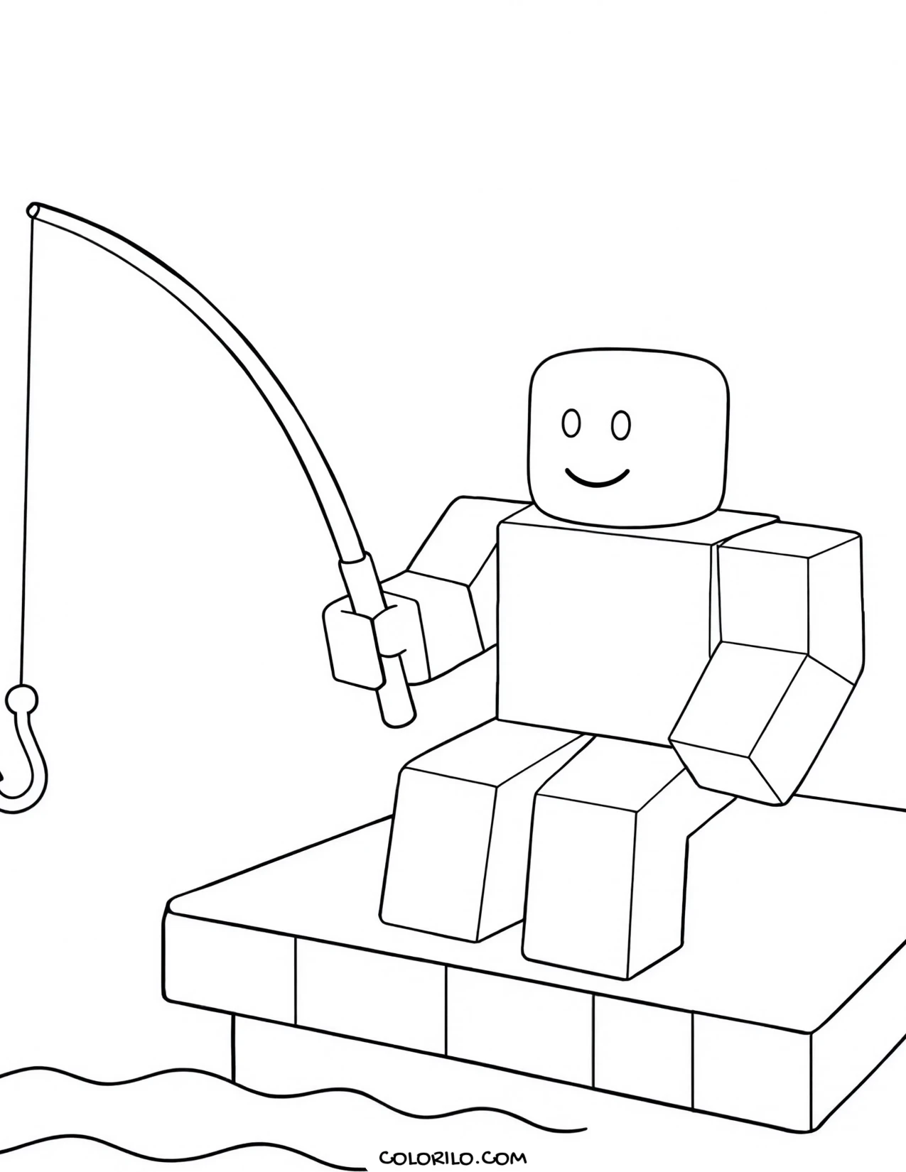 a roblox noob fishing with a rod coloring page