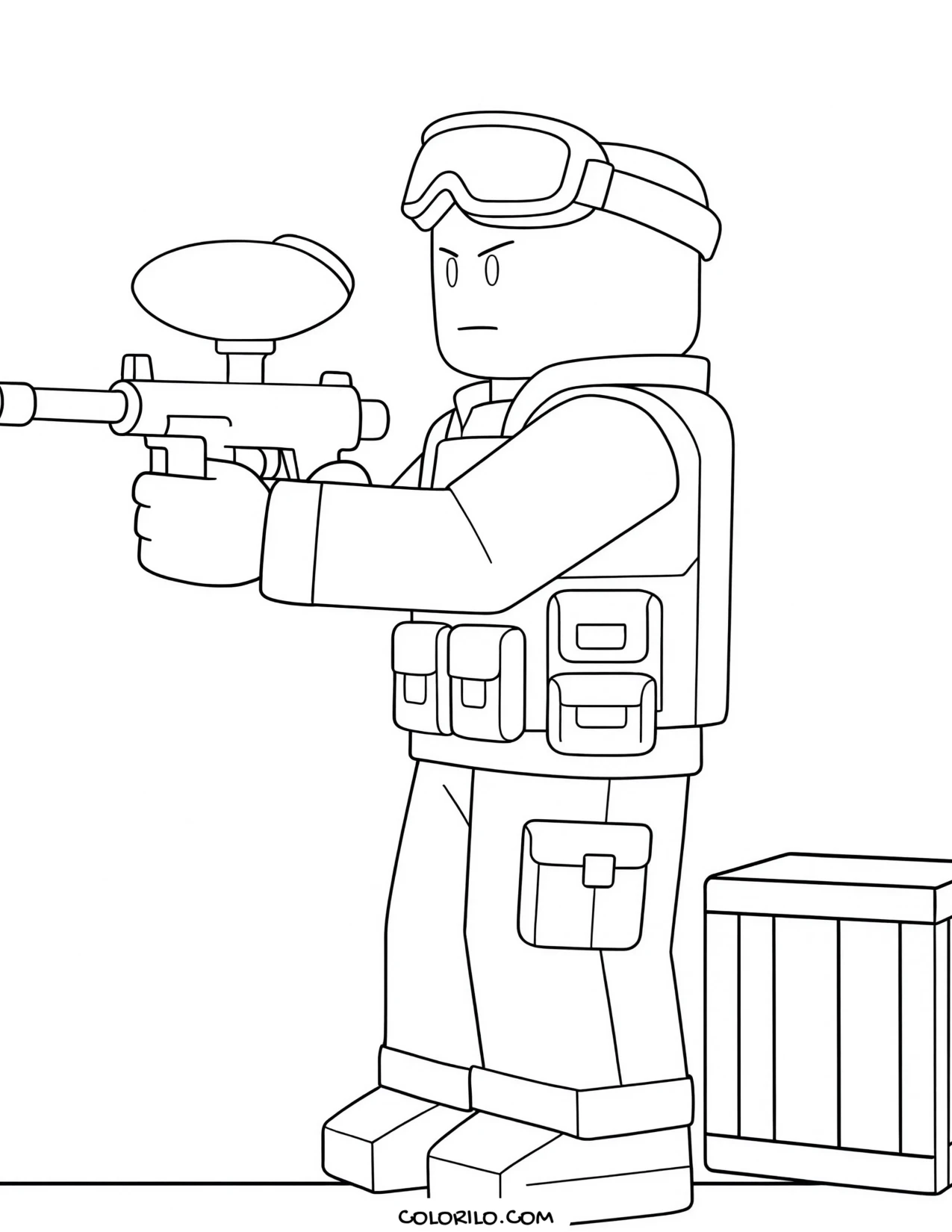 a roblox paintball player taking aim coloring page