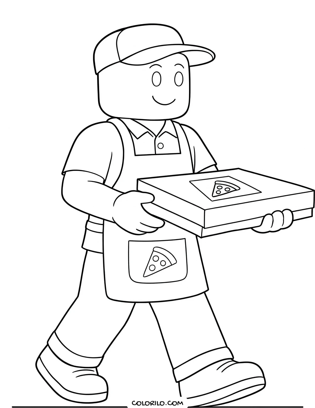 a roblox character delivering a pizza coloring page