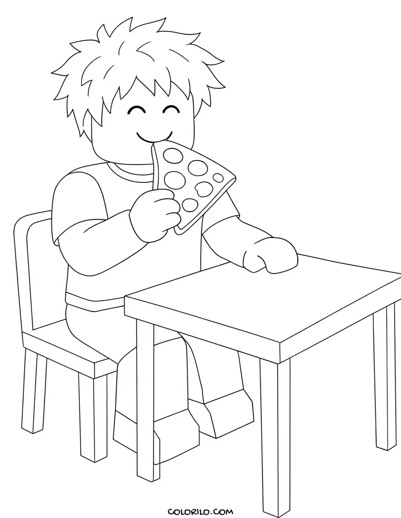 a roblox character eating a slice of pizza coloring page