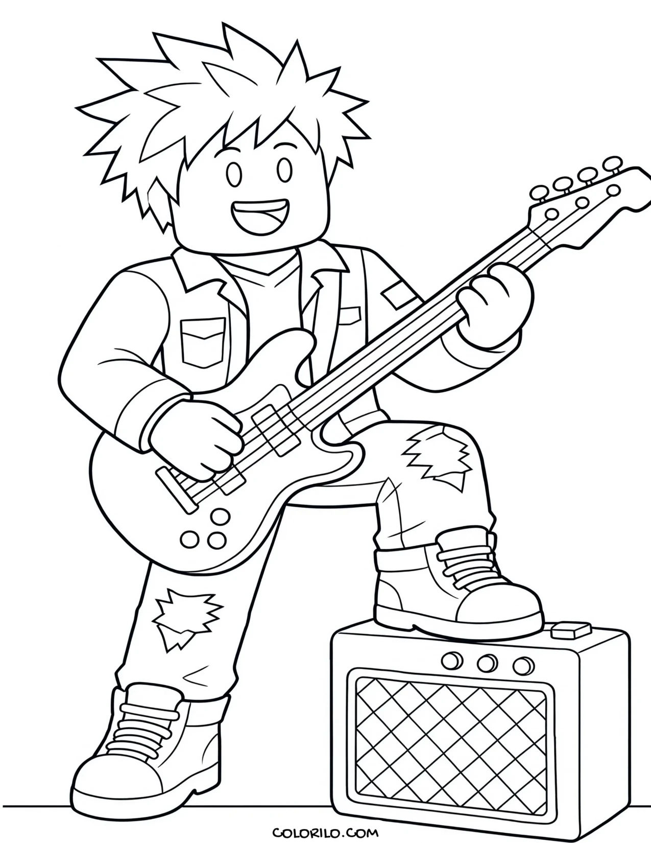 a roblox rockstar playing an electric guitar coloring page