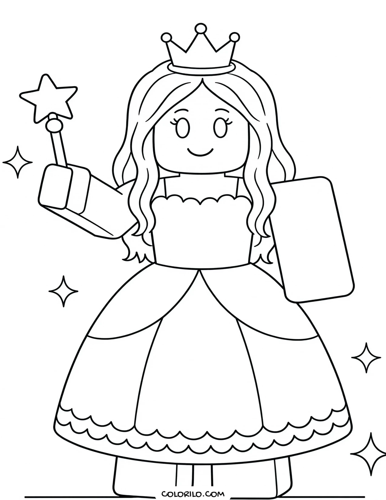 a roblox character in a royale high gown coloring page