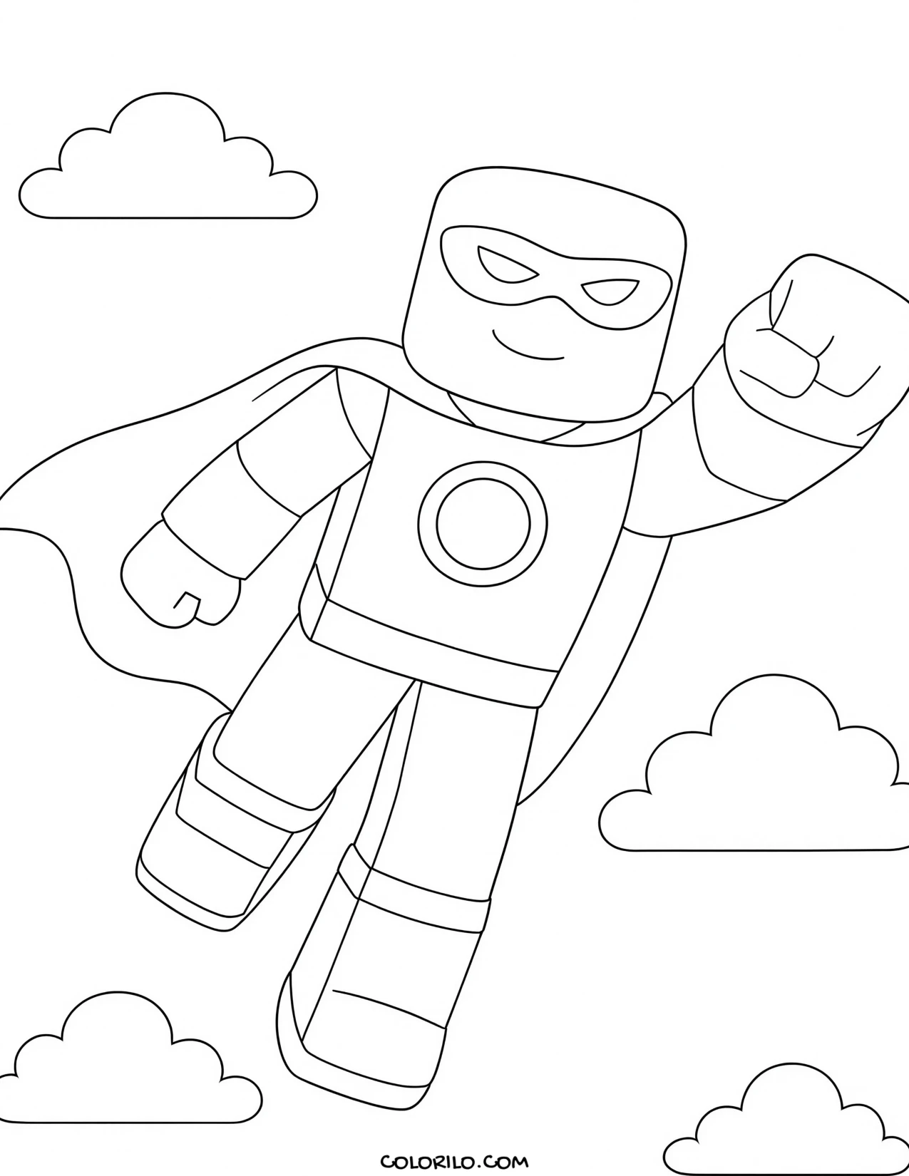 a roblox superhero flying in a cape coloring page