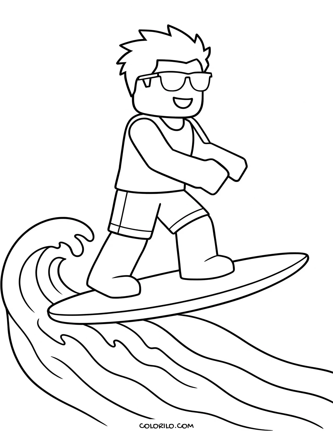 a roblox surfer riding a wave coloring page